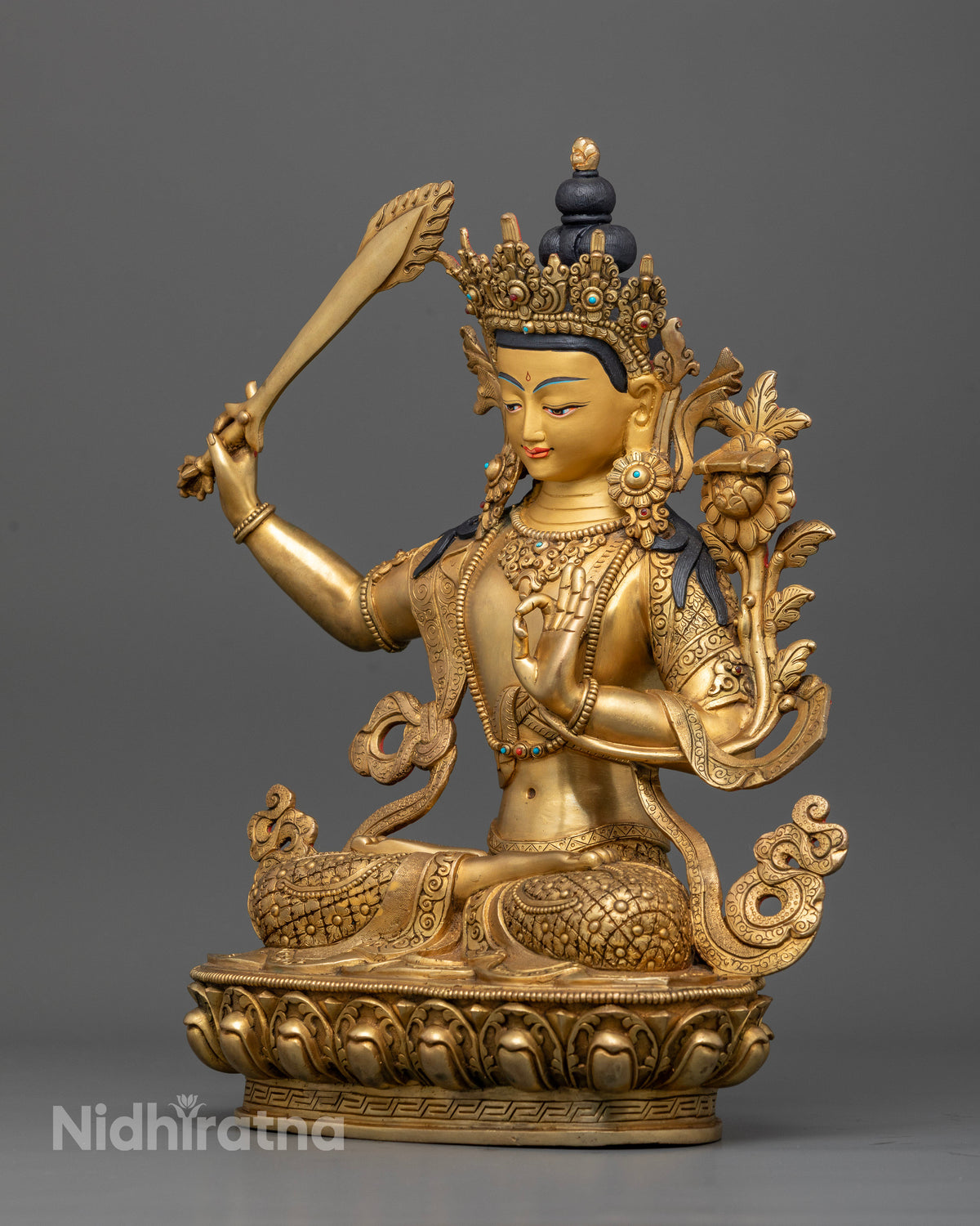 Manjushri Buddhist Statue symbolizing wisdom and spiritual insight in traditional Nepalese craftsmanship