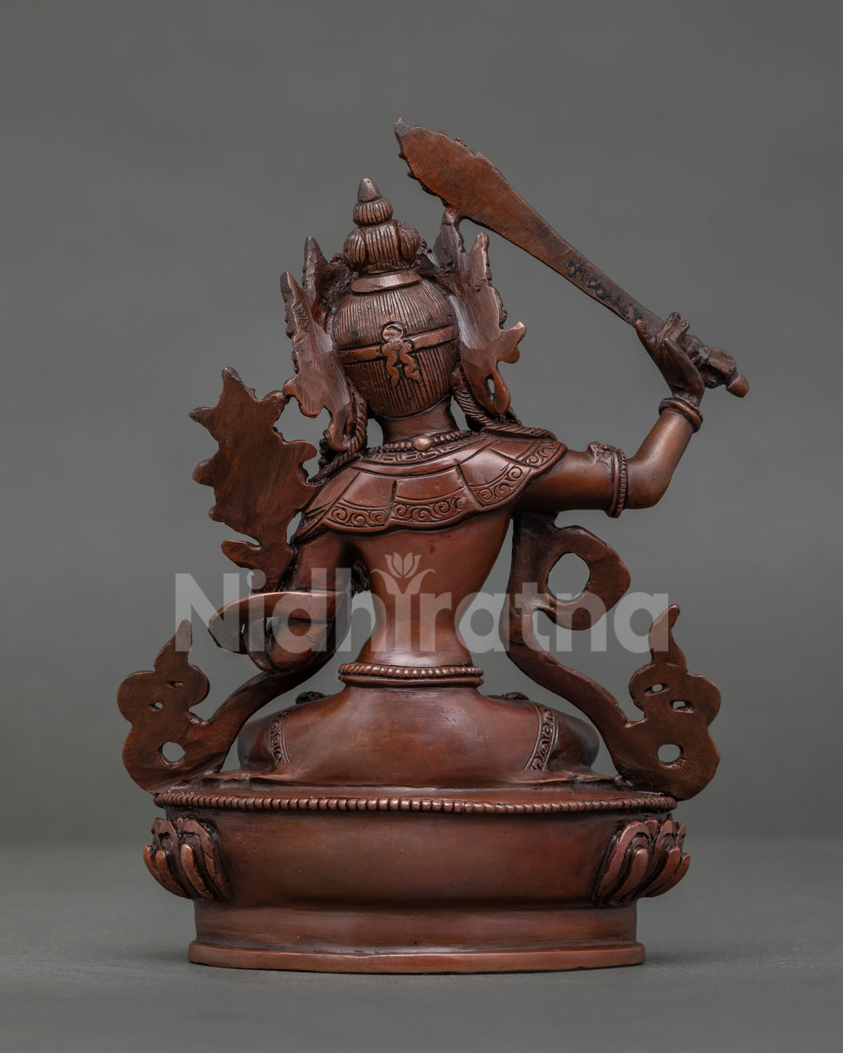 Manjushri copper statue for buddhist altar meditation space and study area.