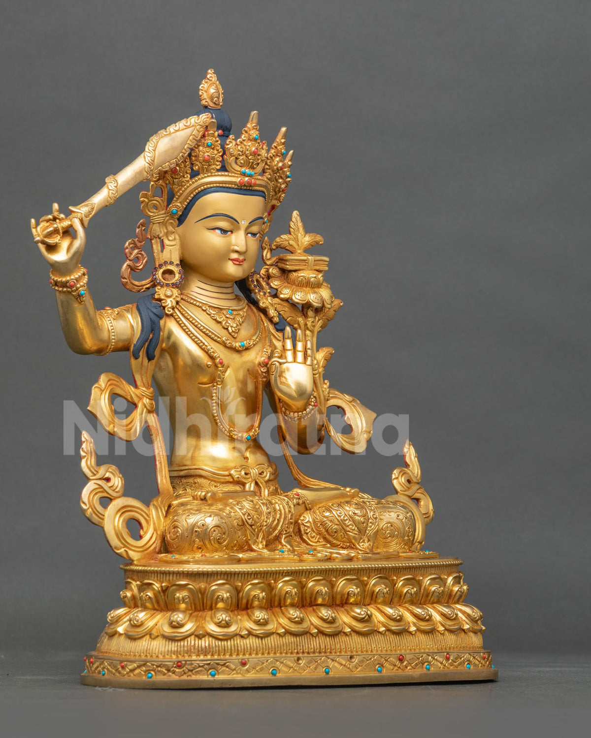 Manjushri Statue right view flaming sword Prajnaparamita Sutra.