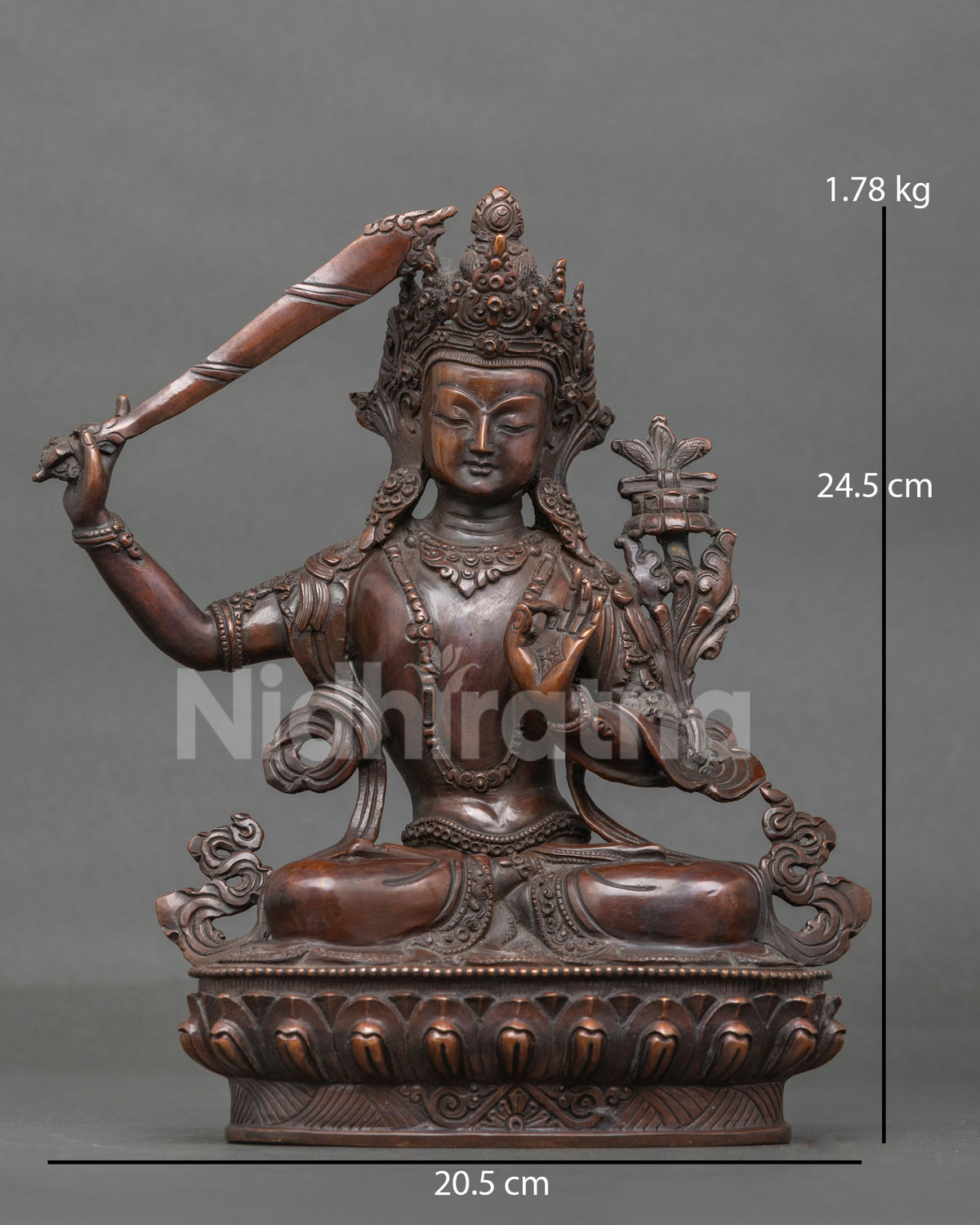 Manjushri Statue copper chemically oxidized finish Newari art Patan Nepal.