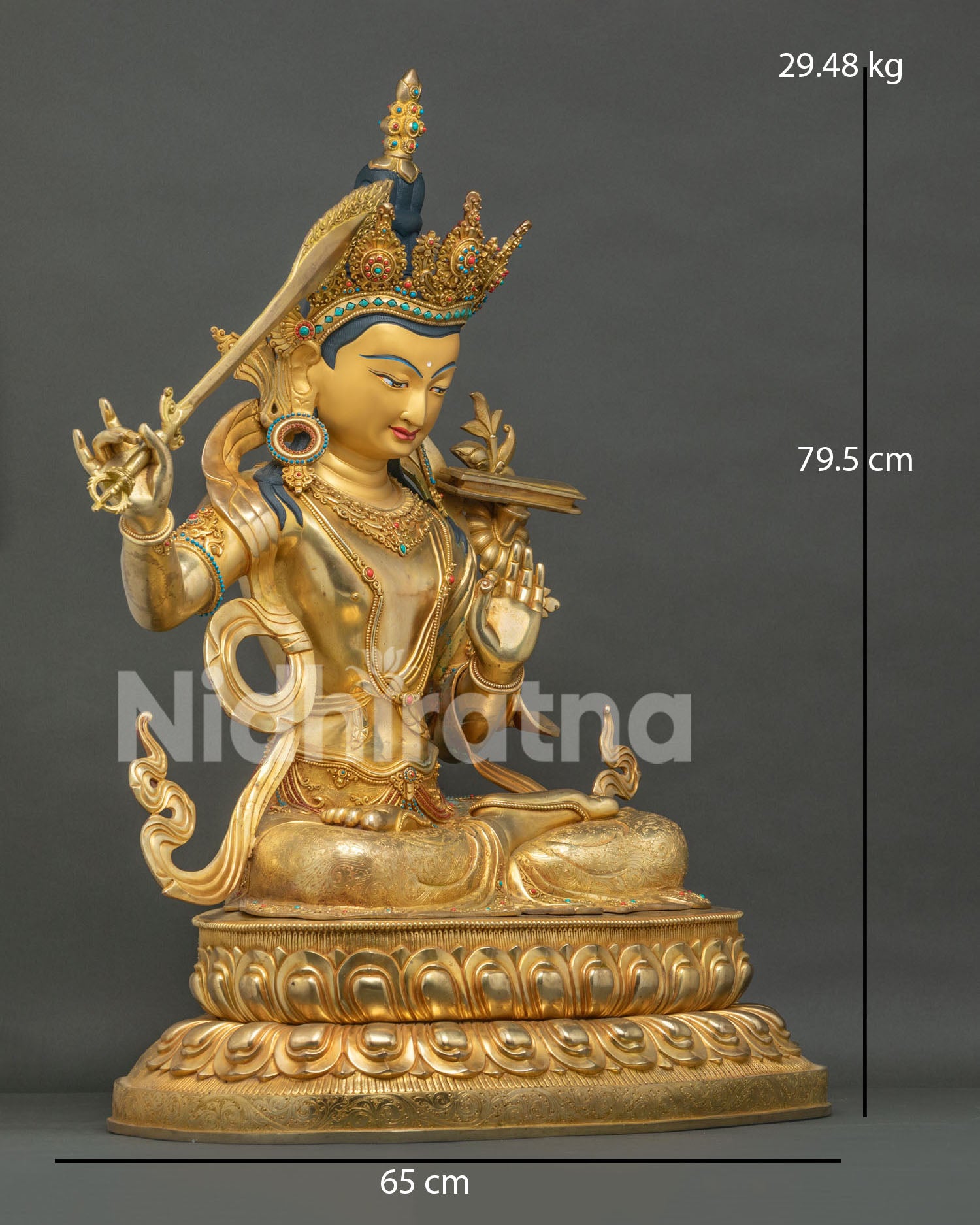 Manjushri statue dimensions, 31 inch tall handcrafted Nepalese Buddha statue