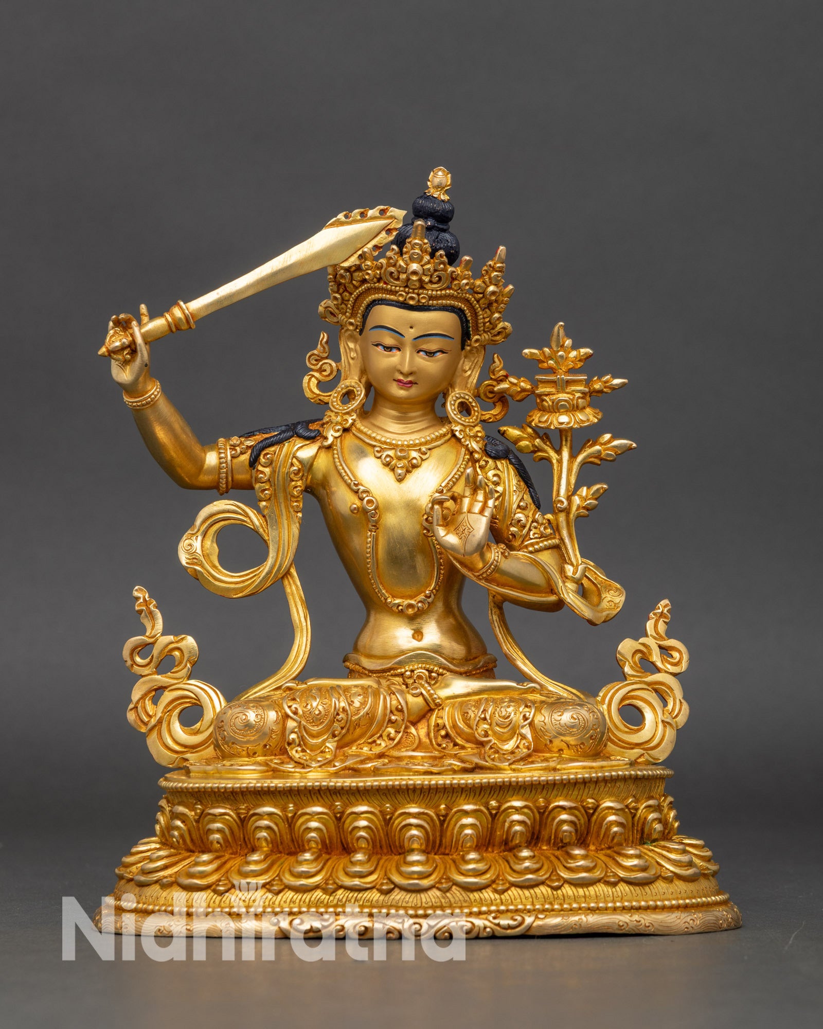 manjushri-statue-front-view-nepalese-handcrafted-bodhisattva-of-wisdom-copper-gold