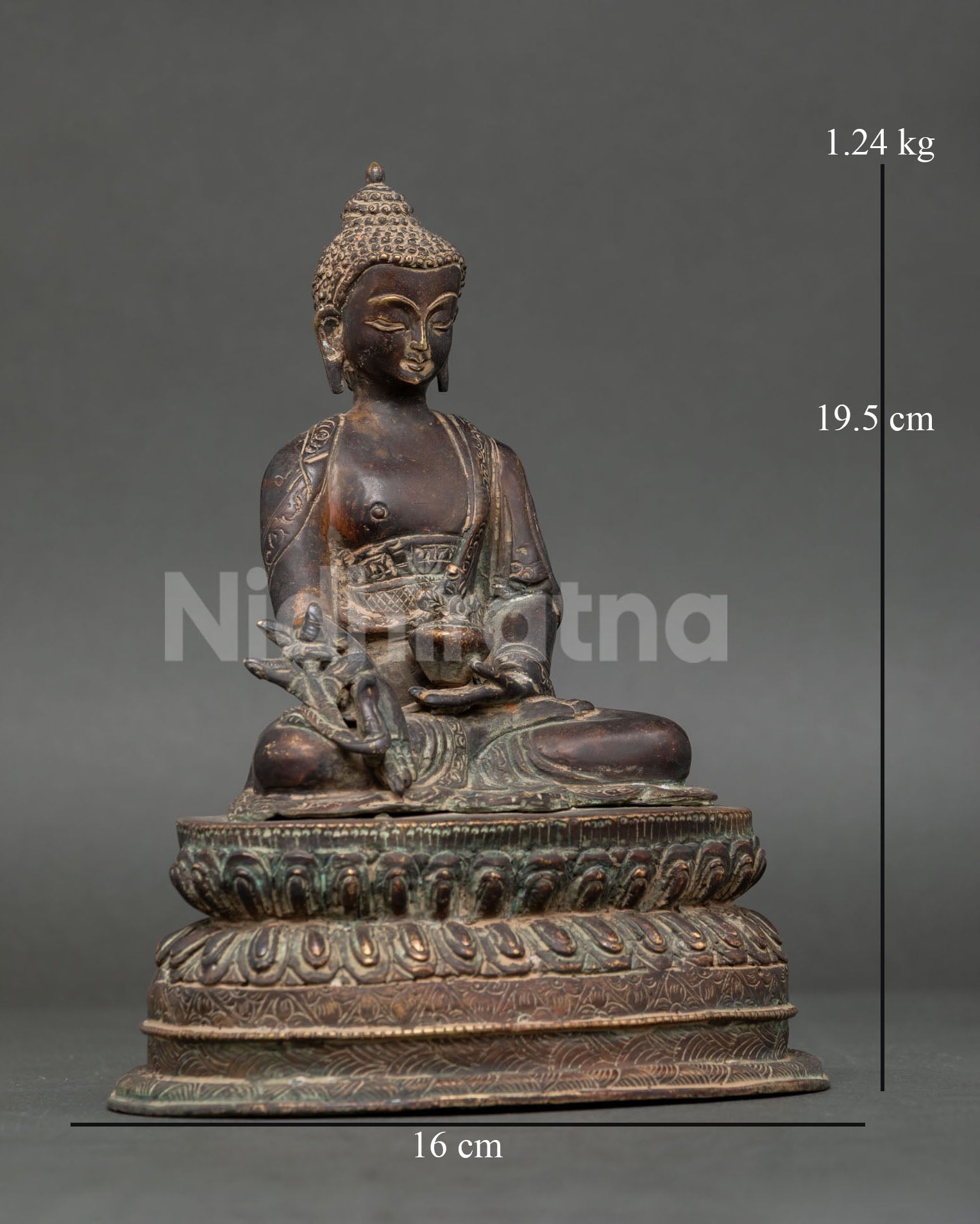 Medicine Buddha holding sacred myrobalan plant and traditional medicine bowl.