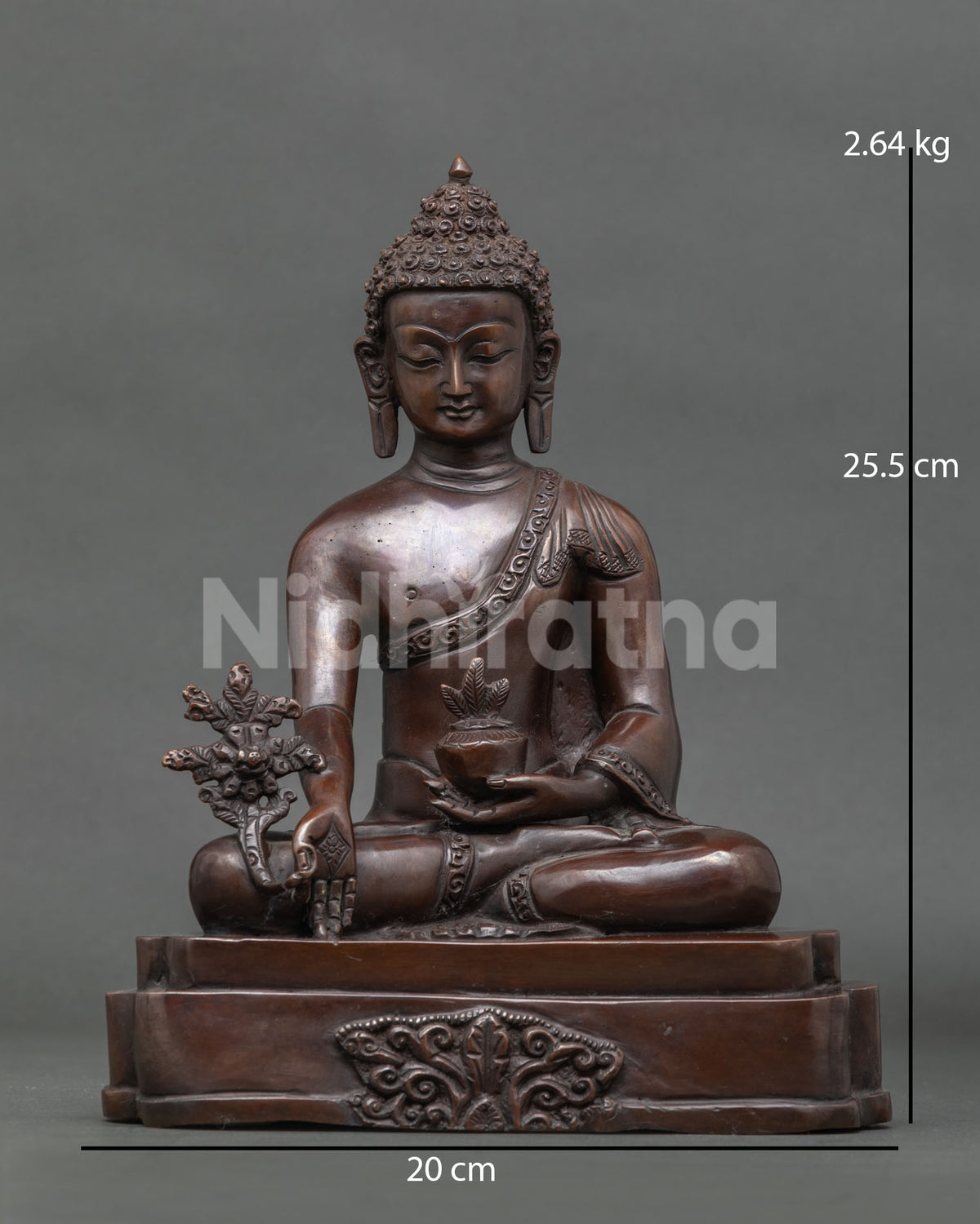 Medicine buddha statue chemically oxidized copper patan nepal.