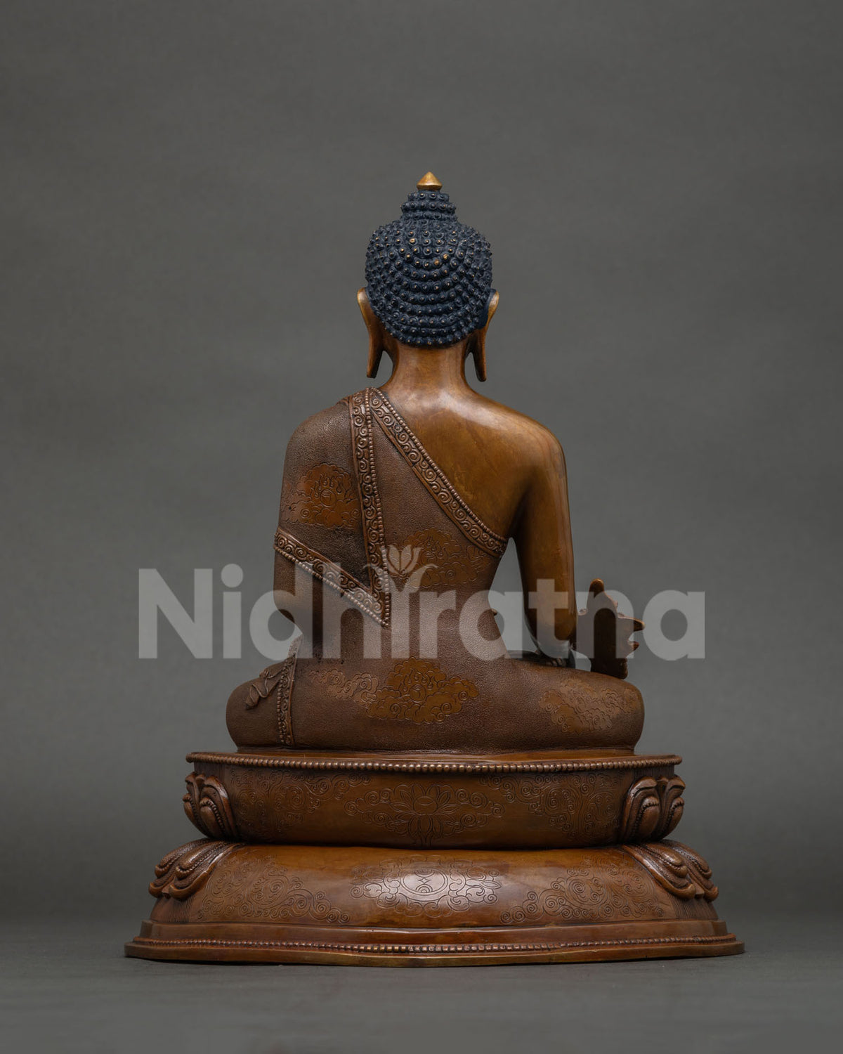 Medicine Buddha statue copper sculpture oxidized himalayan buddhist art.