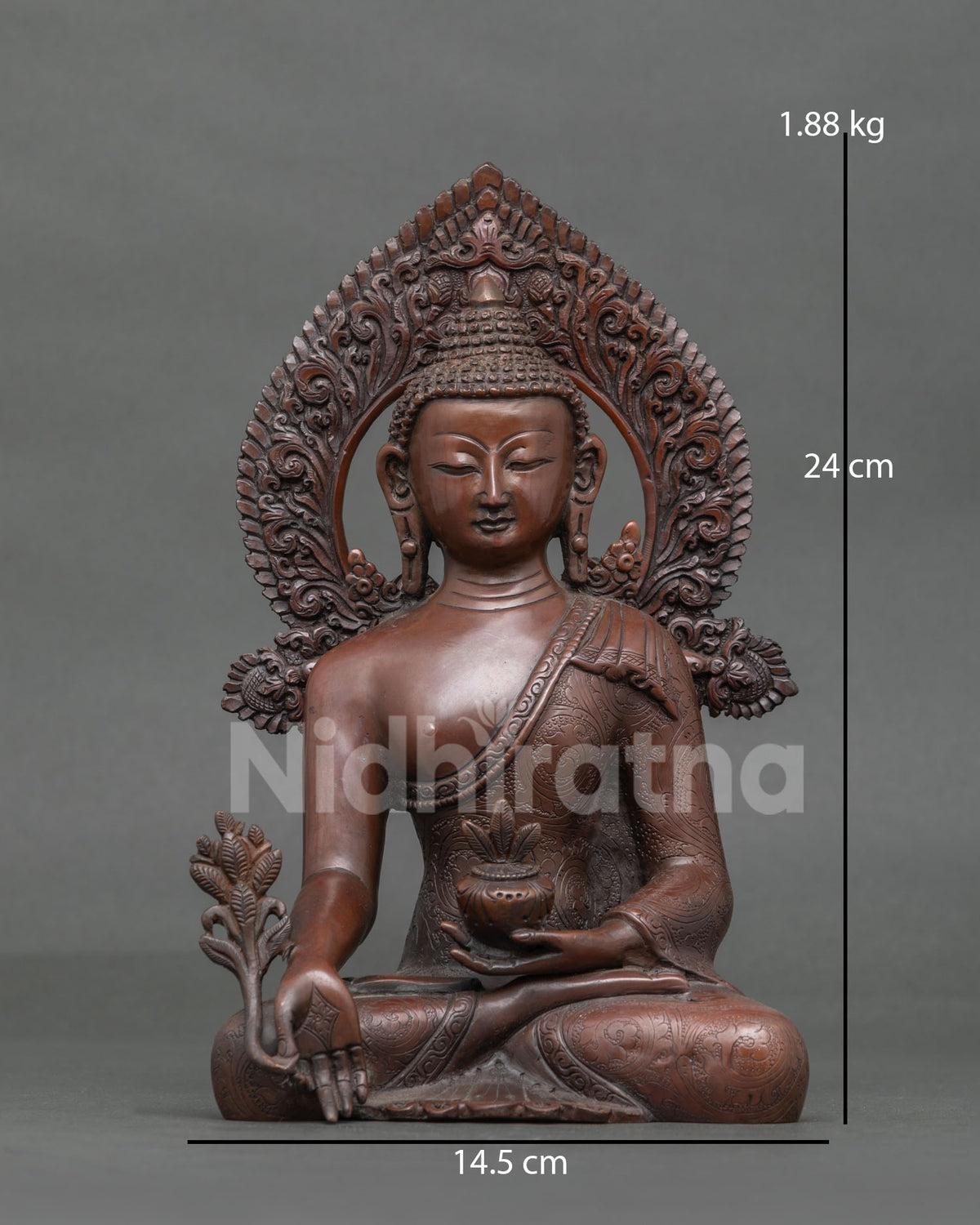 Medicine Buddha statue, handcrafted by Newari artisans in Patan, Nepal using lost-wax casting