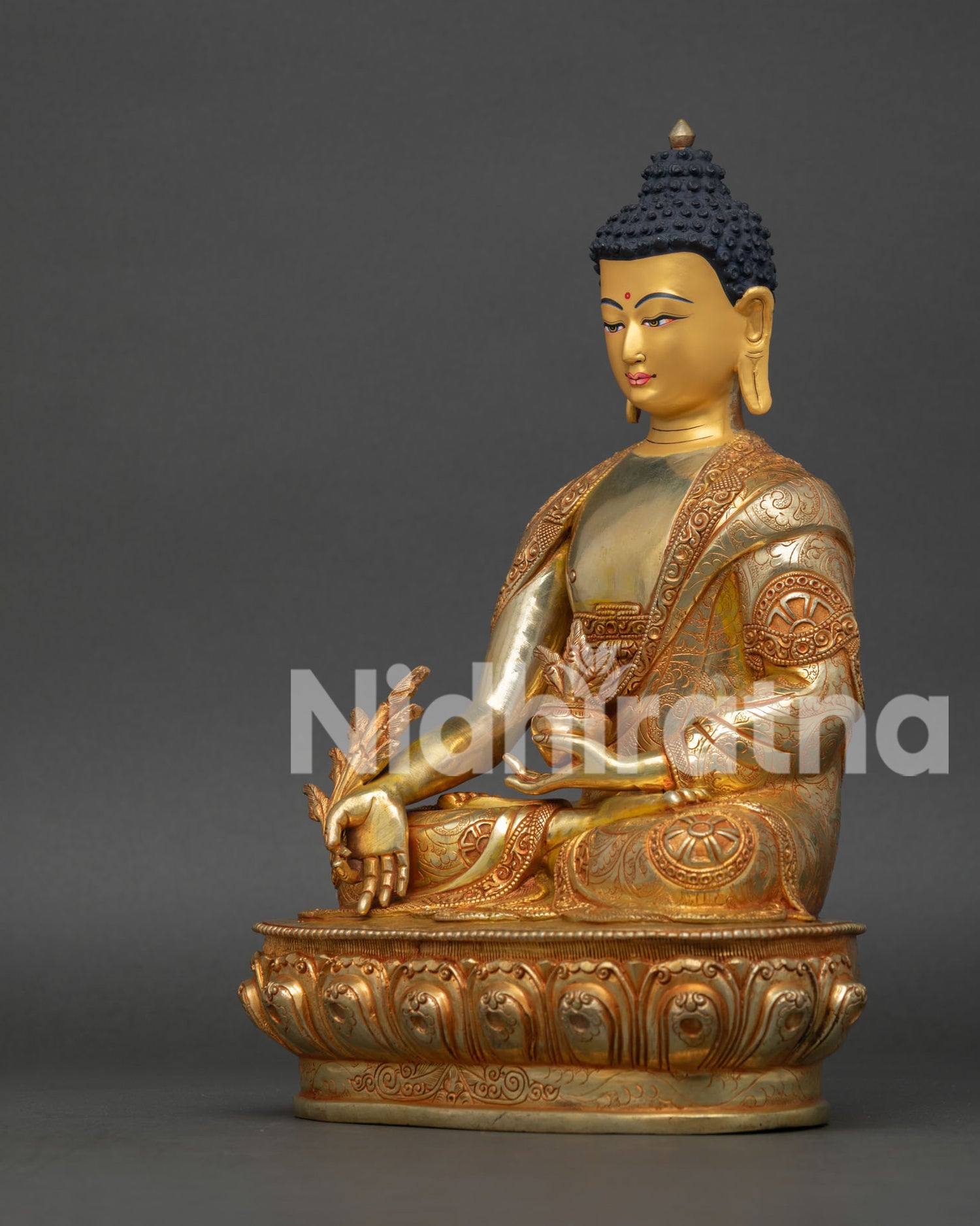 Medicine Buddha Statue, Holding Healing Nectar and Myrobalan Plant