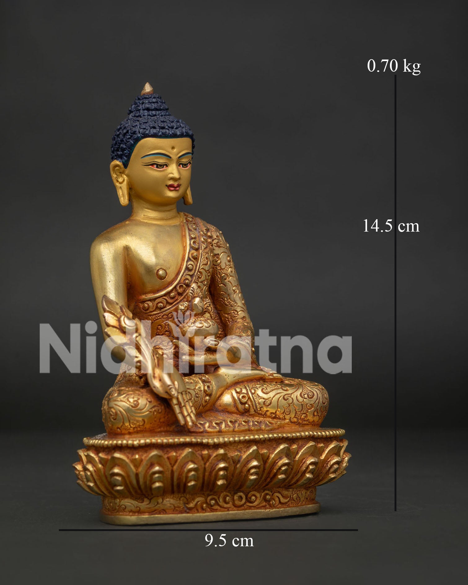 Medicine Buddha Statue Right Side View 24K Gold Fire Gilded Buddhist Art Nepal