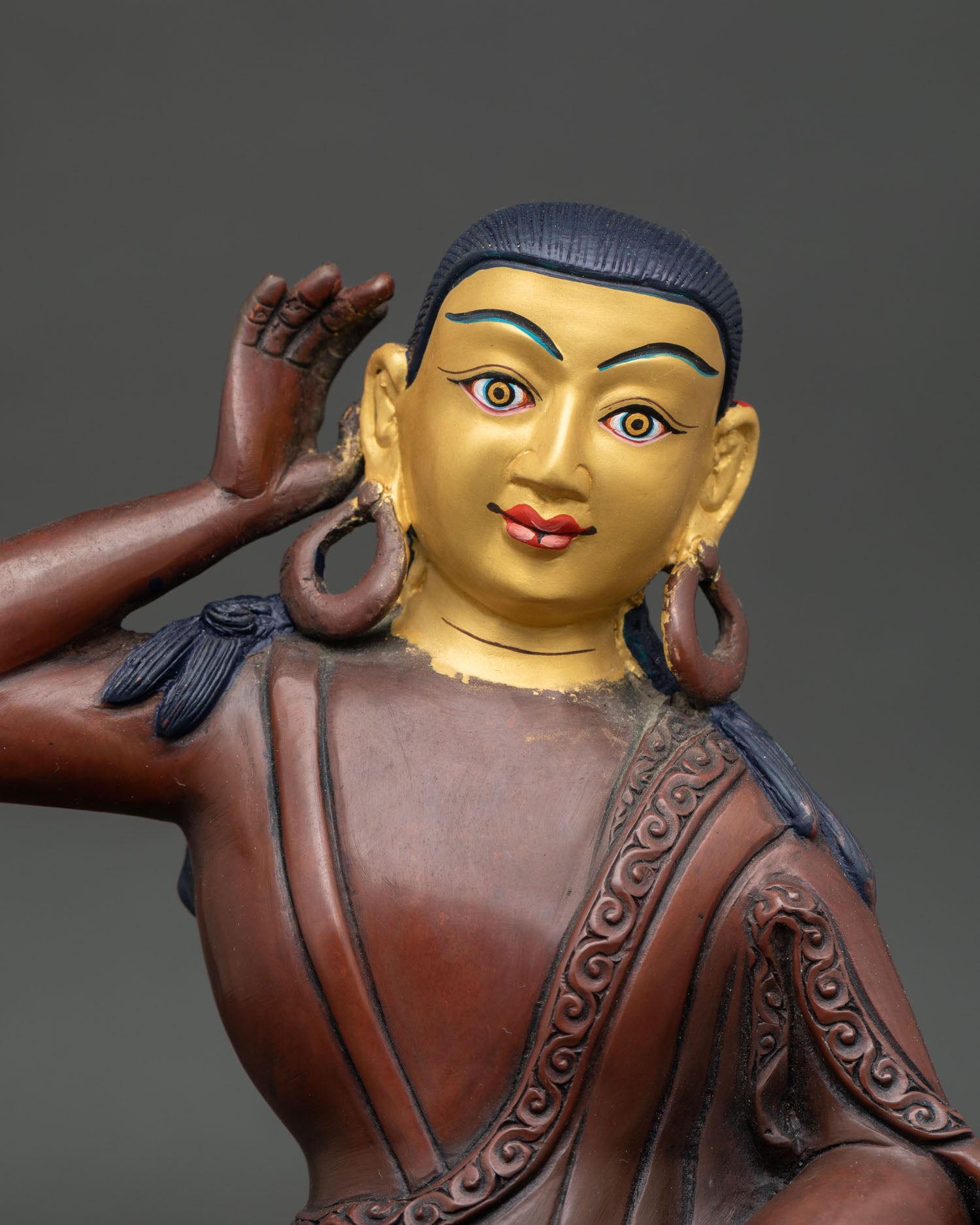 Milarepa Statue Gold Painted Face, Handmade by Newari Artisans from Nepal