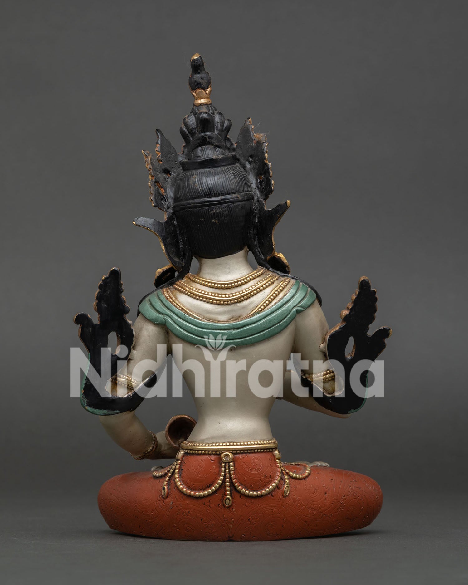 Multicolor Vajrasattva Statue back view displaying detailed robe and lotus craftsmanship