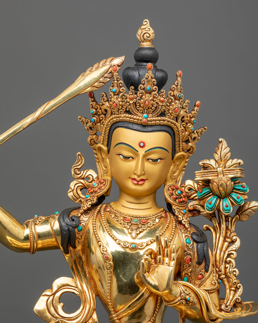 Manjushri Statue | Hand-Carved Himalayan Buddhist Sculpture