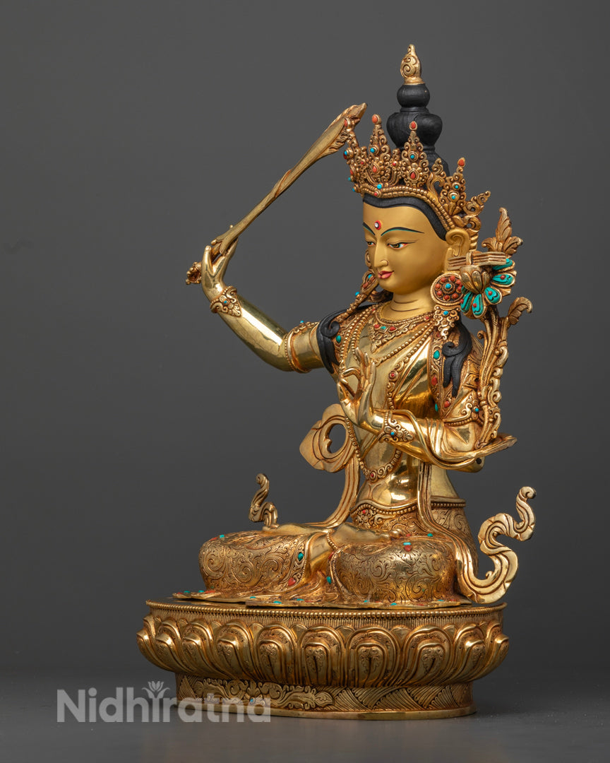 Manjushri Statue | Hand-Carved Himalayan Buddhist Sculpture