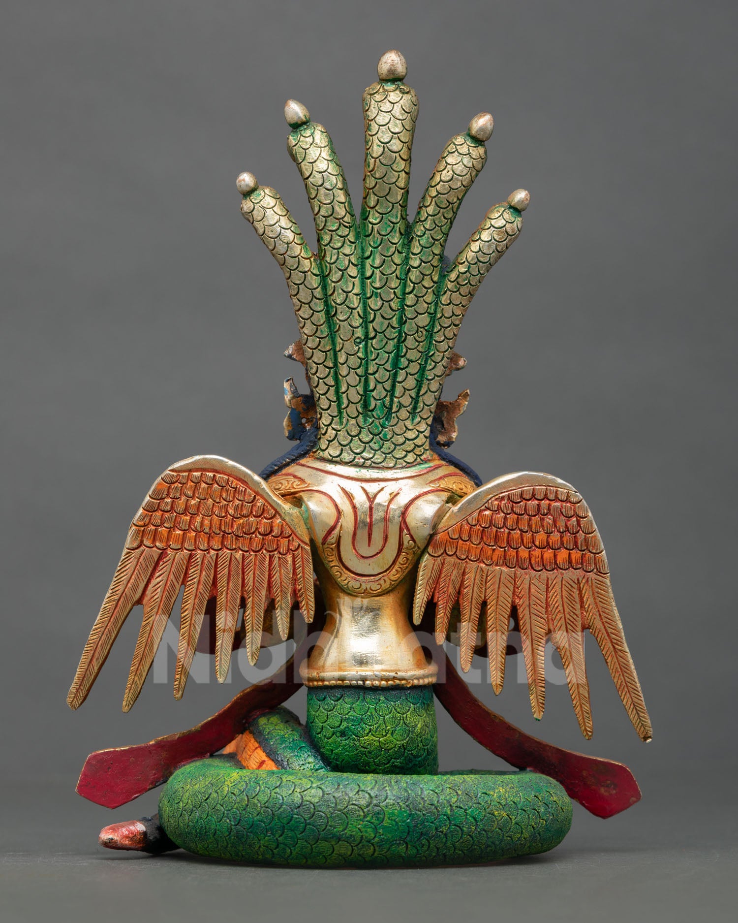 naga kanya statue back view, handcrafted nepalese artwork showing full form, wings, and detailed finishing by newari artisans