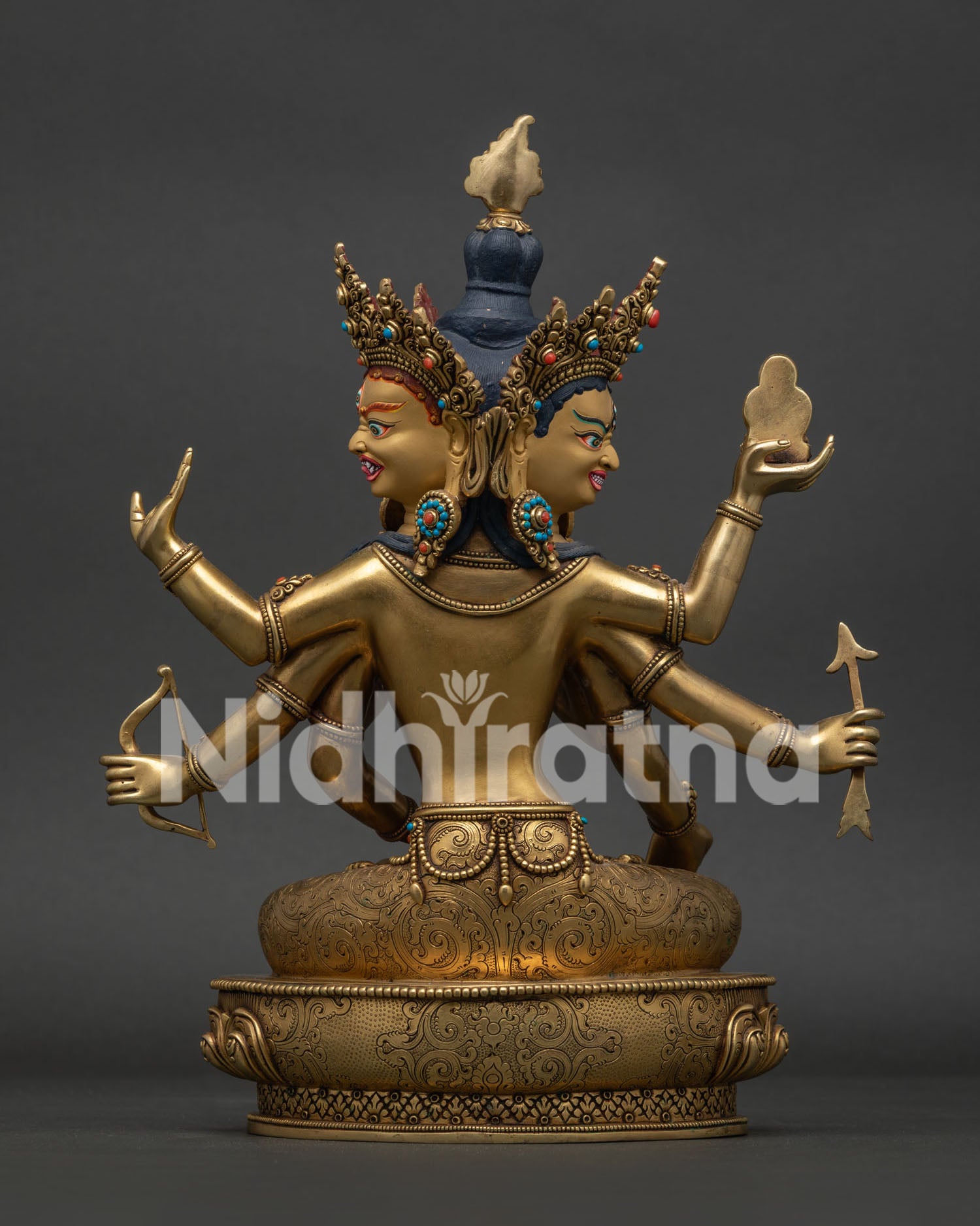 Namgyalma copper statue with intricate carvings by Newari artisans from Patan, Nepal