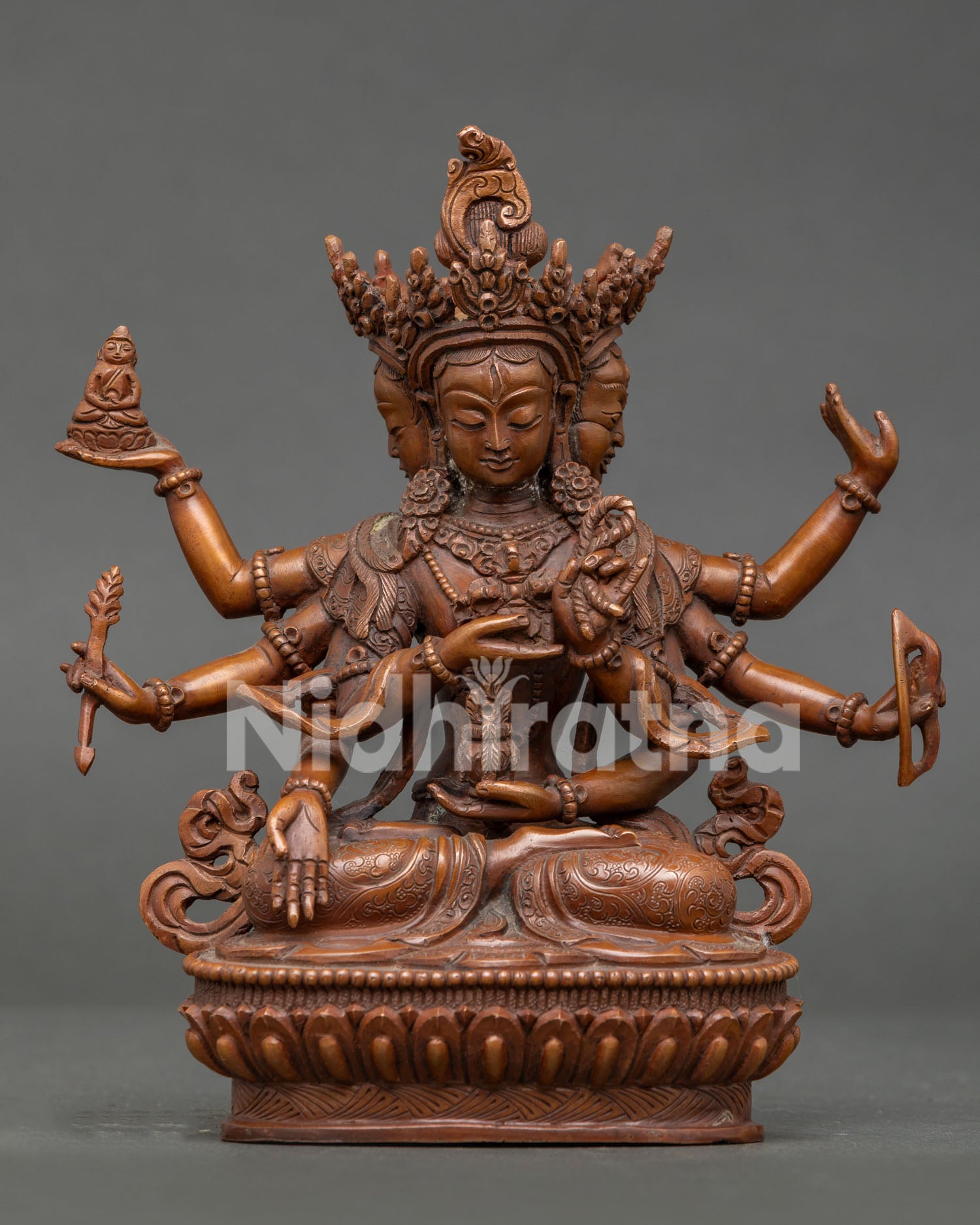 Namgyalma Statue Front View Oxidized Copper Ushnishavijaya Handmade in Nepal