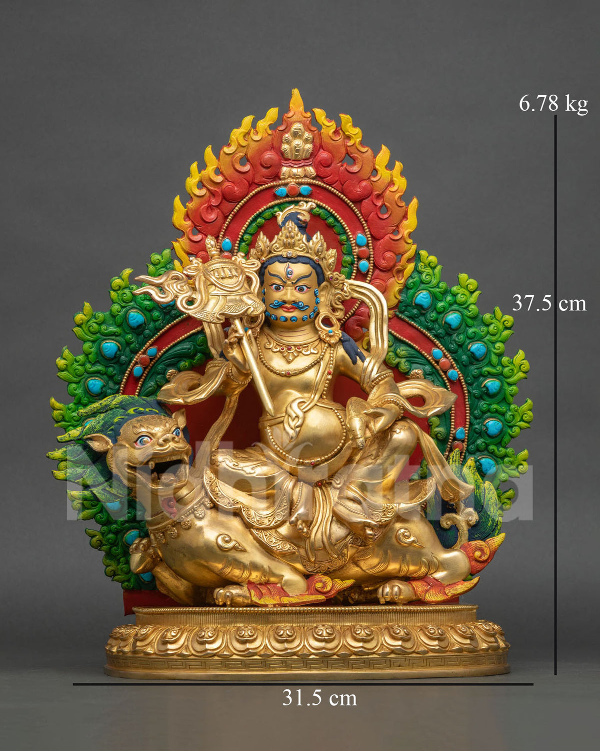 Namtoshe Vaisravana Statue, 24K gold fire gilded Buddhist deity