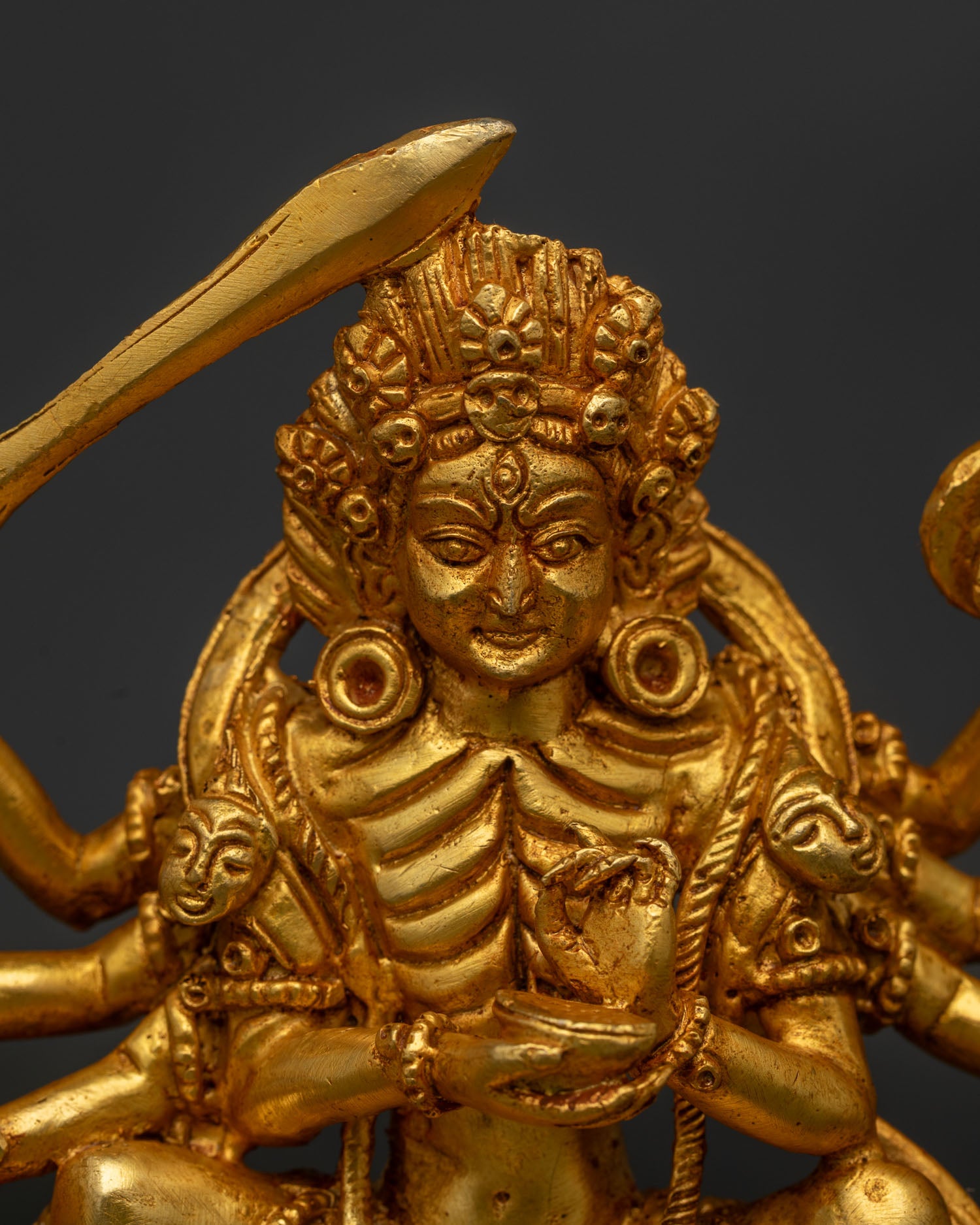 Naradevi Ajima statue handcrafted by Newari artisans in Patan Nepal with three eyed face