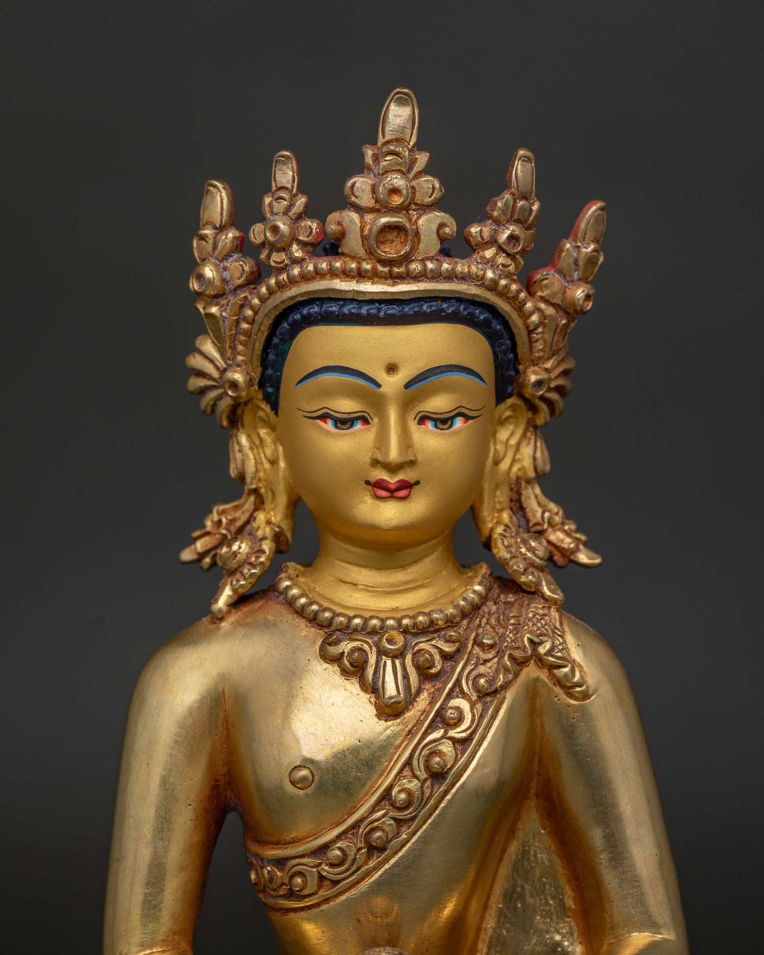 Nepalese Amitabha Buddha Sculpture with Gold-Painted Face for Buddhist Altar