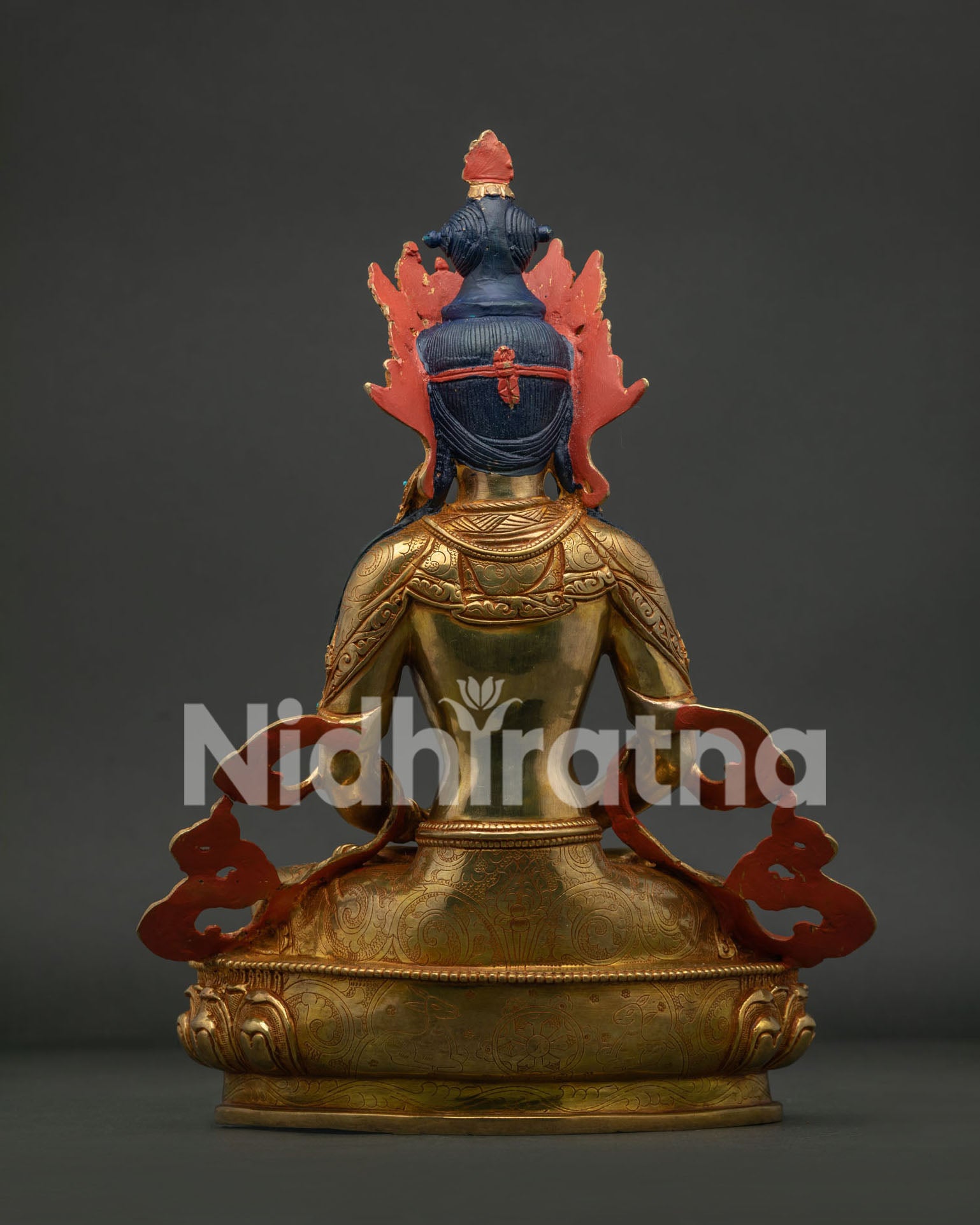 Nepalese Amitayus Statue, handmade by Newari artisans for Buddhist altar.