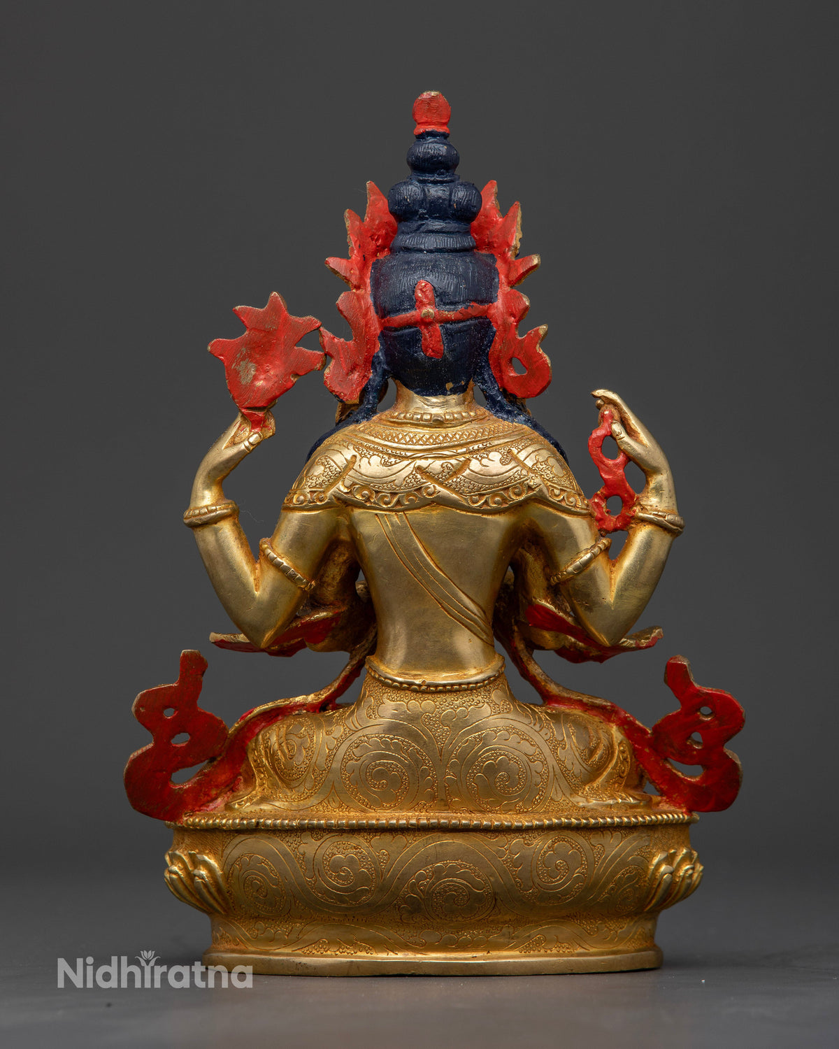 Nepalese Chenrezig Buddhist sculpture made using traditional lost-wax casting with detailed Newari craftsmanship