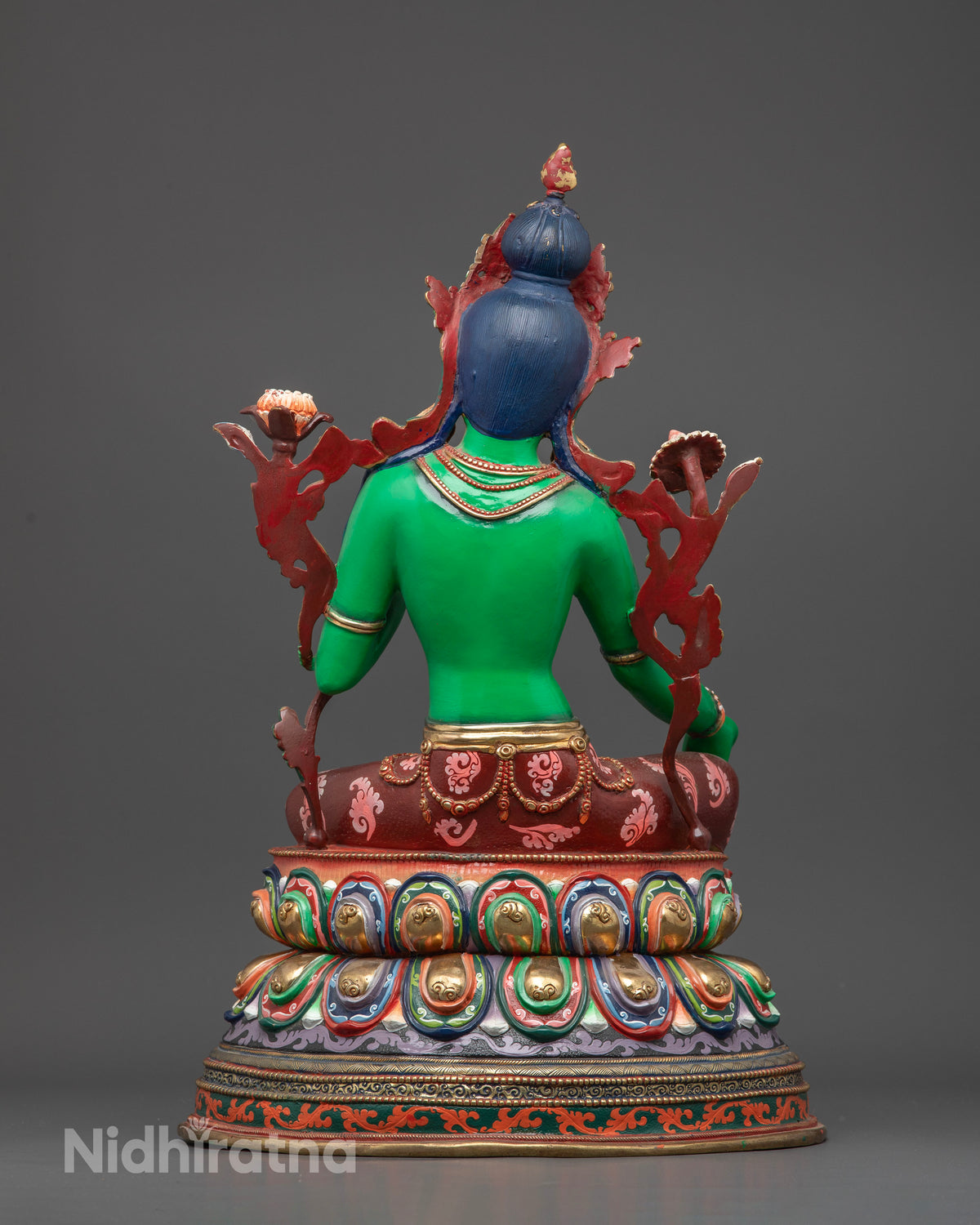 Nepalese Green Tara statue handcrafted by Newari artisans for Buddhist altar.