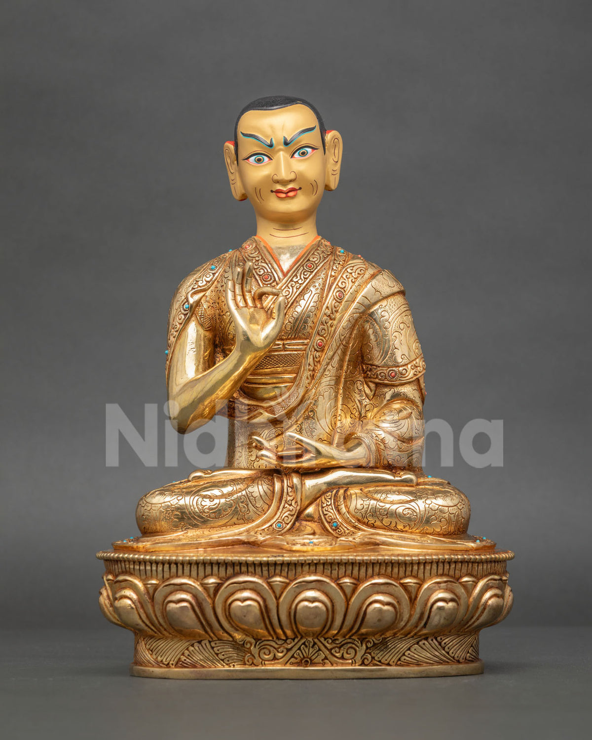 Nepalese Tsongkhapa statue set representing wisdom and Gelug Buddhist lineage