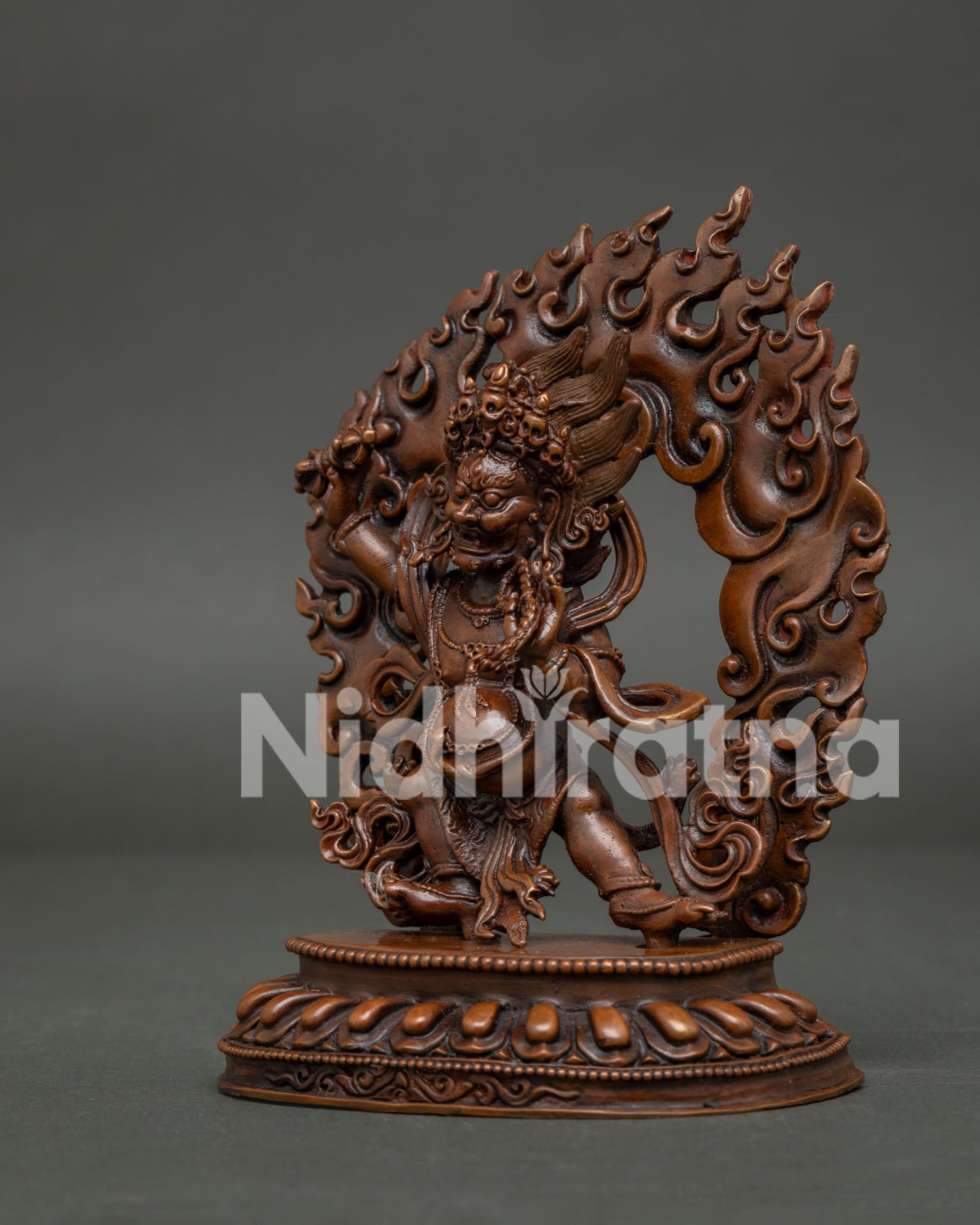 Nepalese Vajrapani Buddhist Statue showing dynamic posture vajra and lasso details.