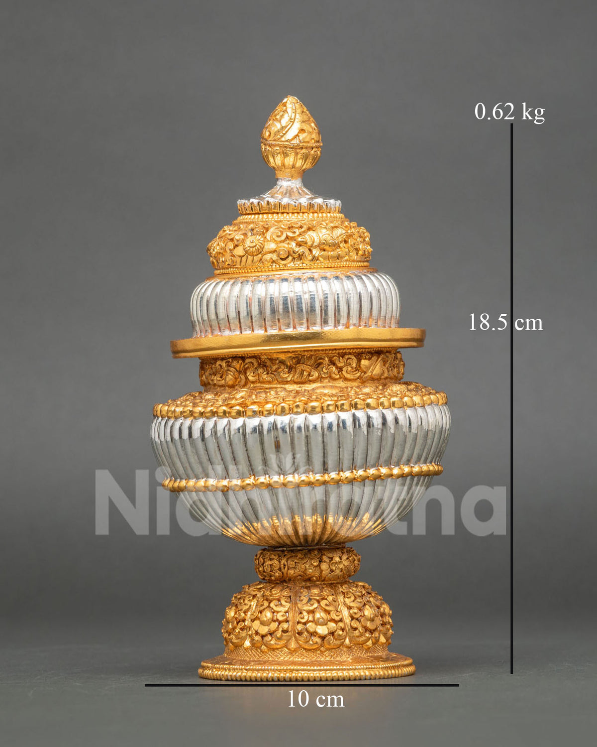 Neshi Rice Pot, handcrafted by Newari artisans in Patan, Nepal with gold-plated and silver-plated finishes