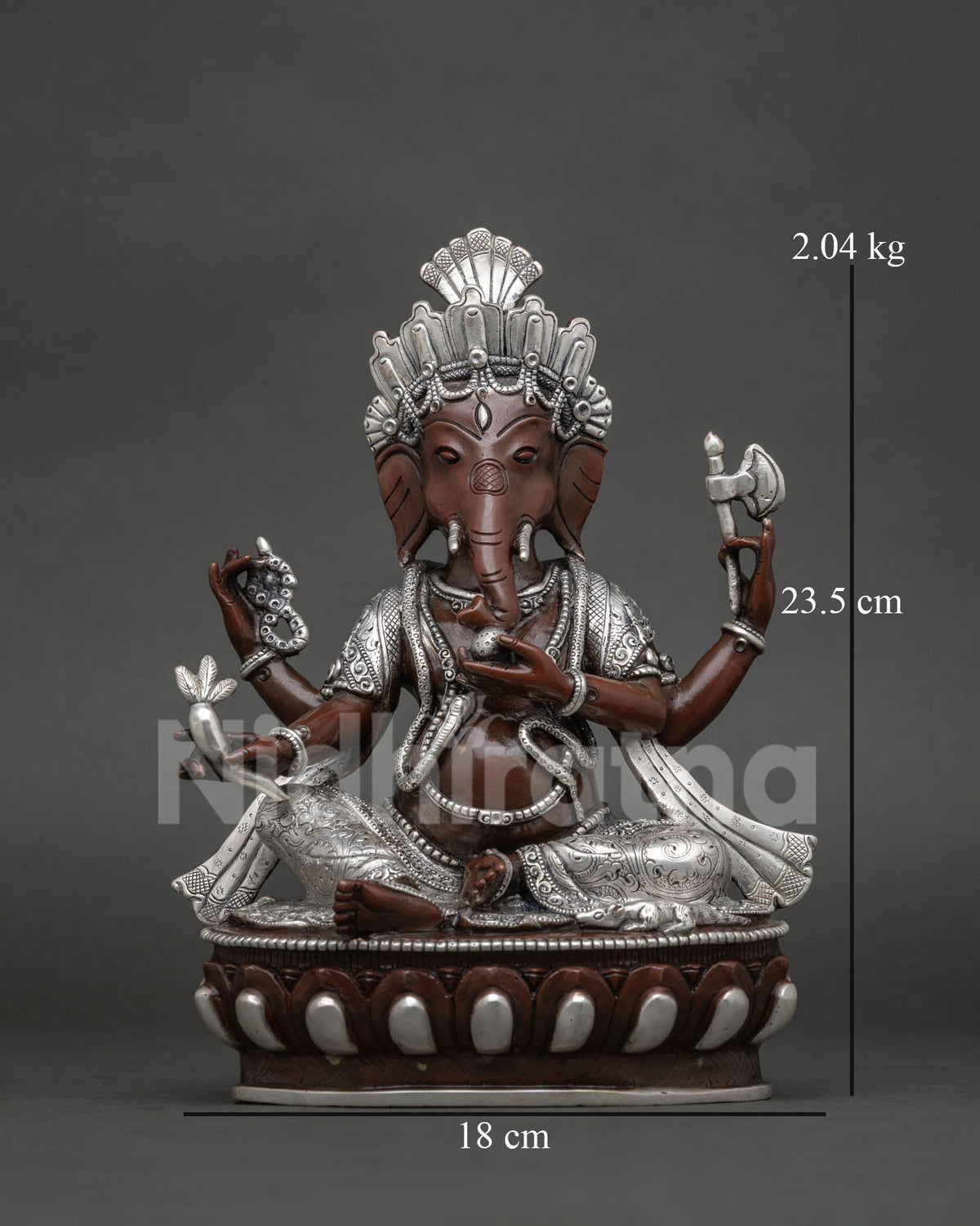 Oxidized copper Ganesha statue front view, handcrafted Nepalese Ganesh sculpture