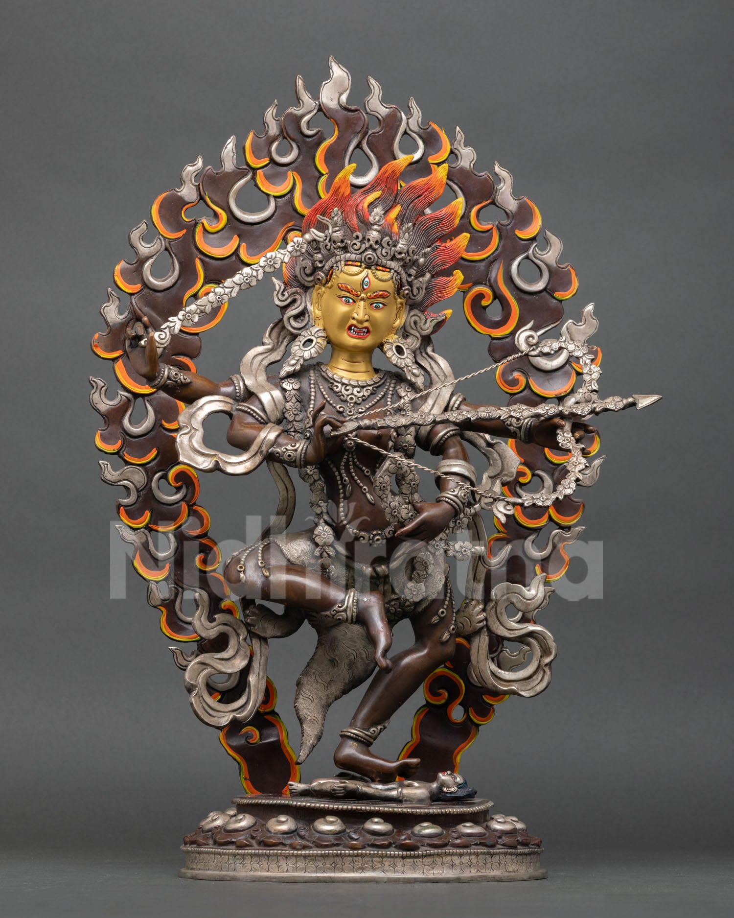 Oxidized copper Kurukulla statue, handcrafted Buddhist goddess sculpture