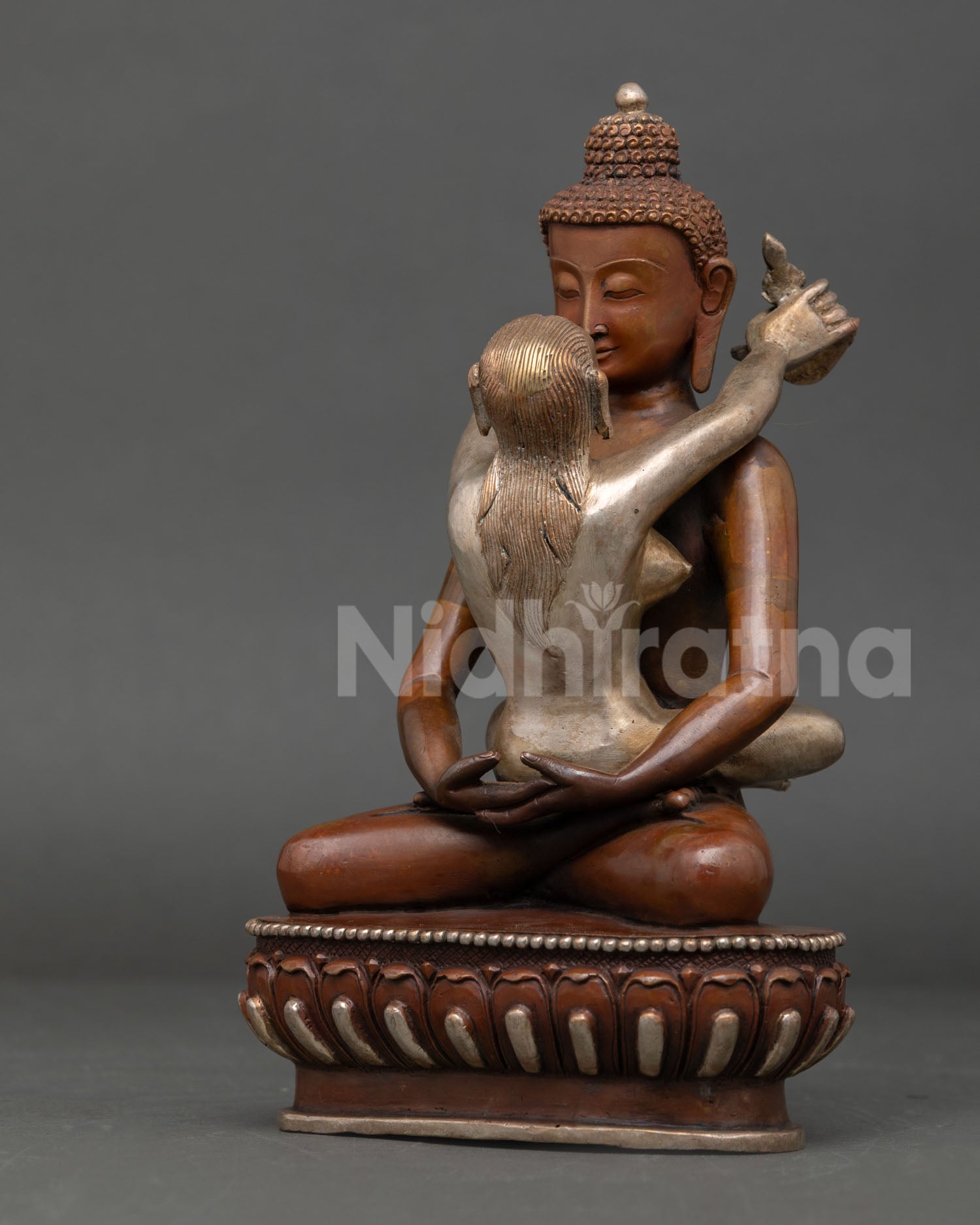oxidized copper samantabhadra yab-yum statue on lotus throne for meditation