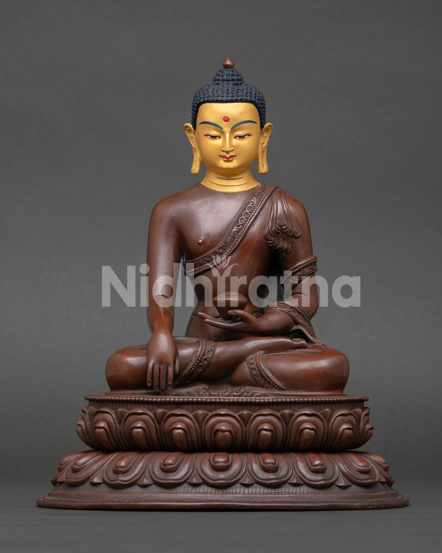 oxidized copper shakyamuni buddha statue handmade nepal gold painted face