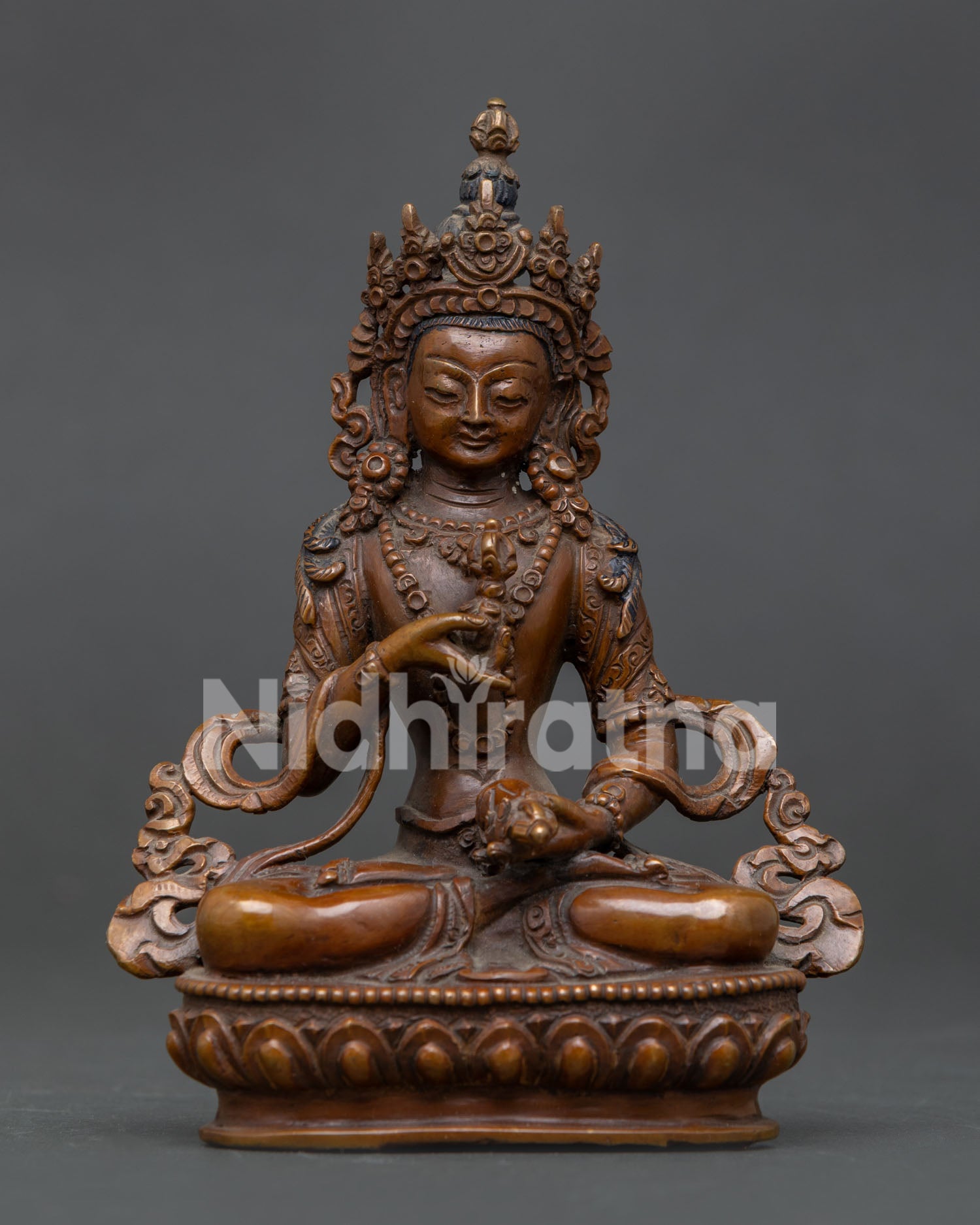 Oxidized Vajrasattva statue handcrafted by Newari artisan in Patan Nepal.