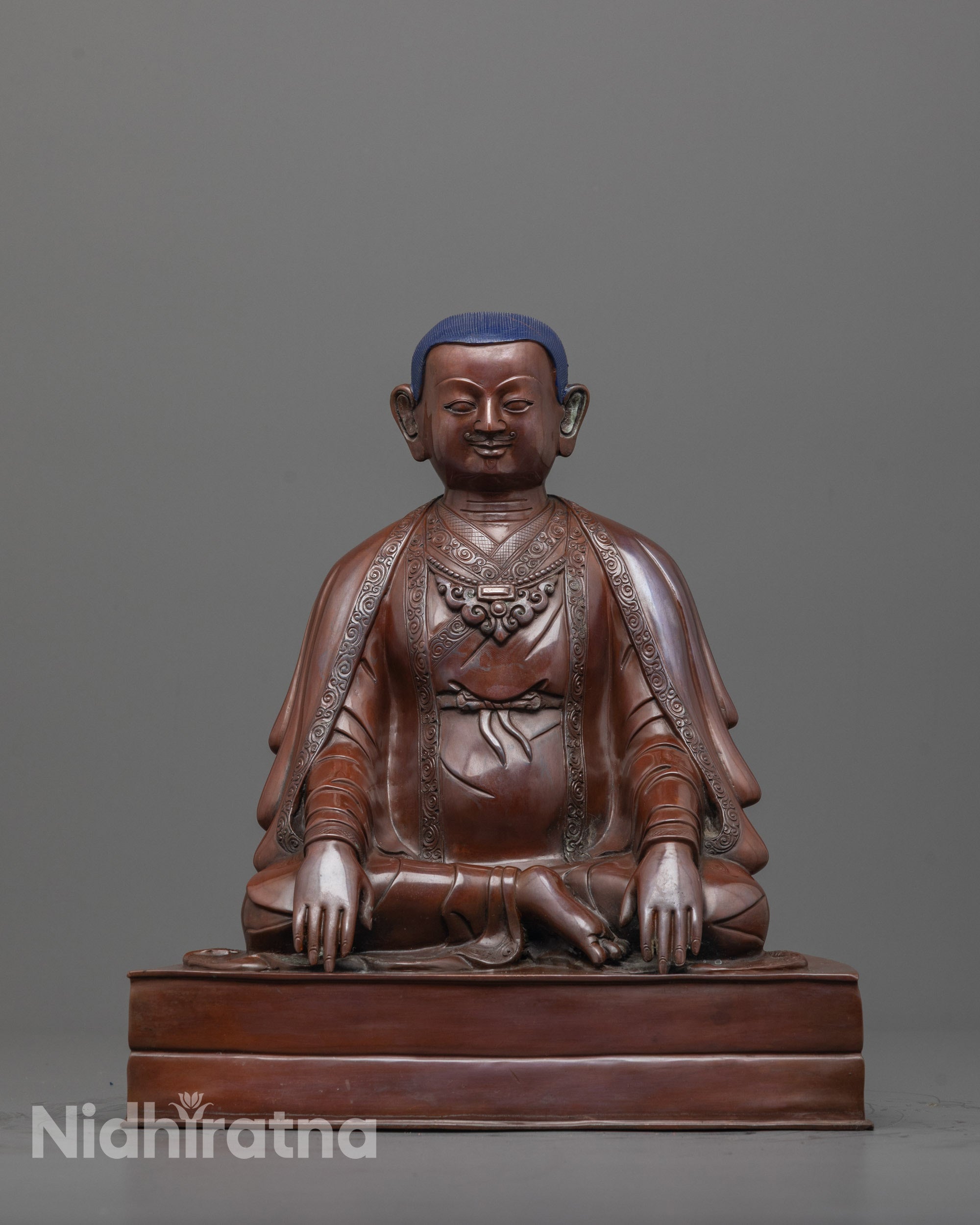 oxidized Marpha Statue front view showing serene meditation pose and detailed monk's robes