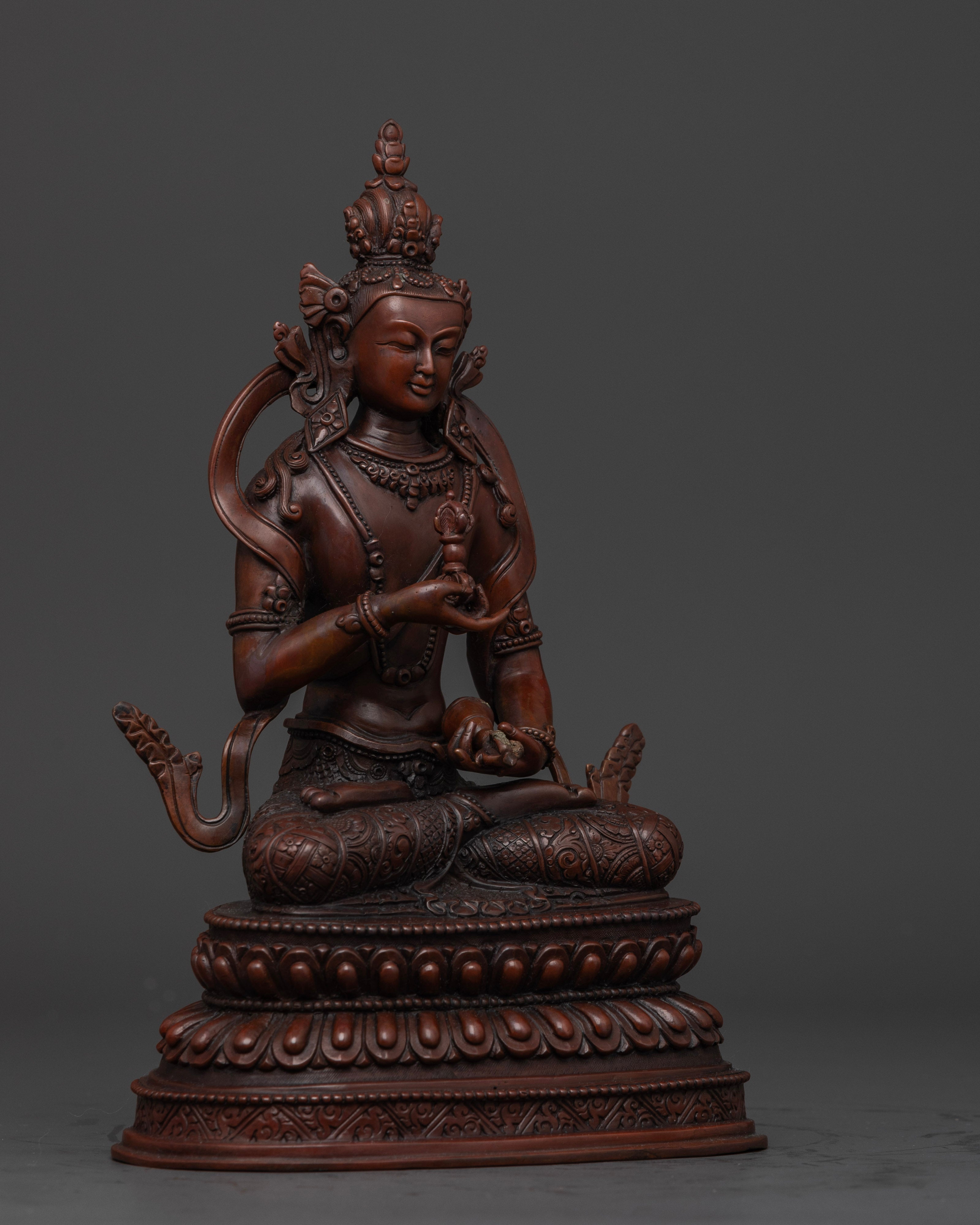 side view of oxidized vajrasattva statue