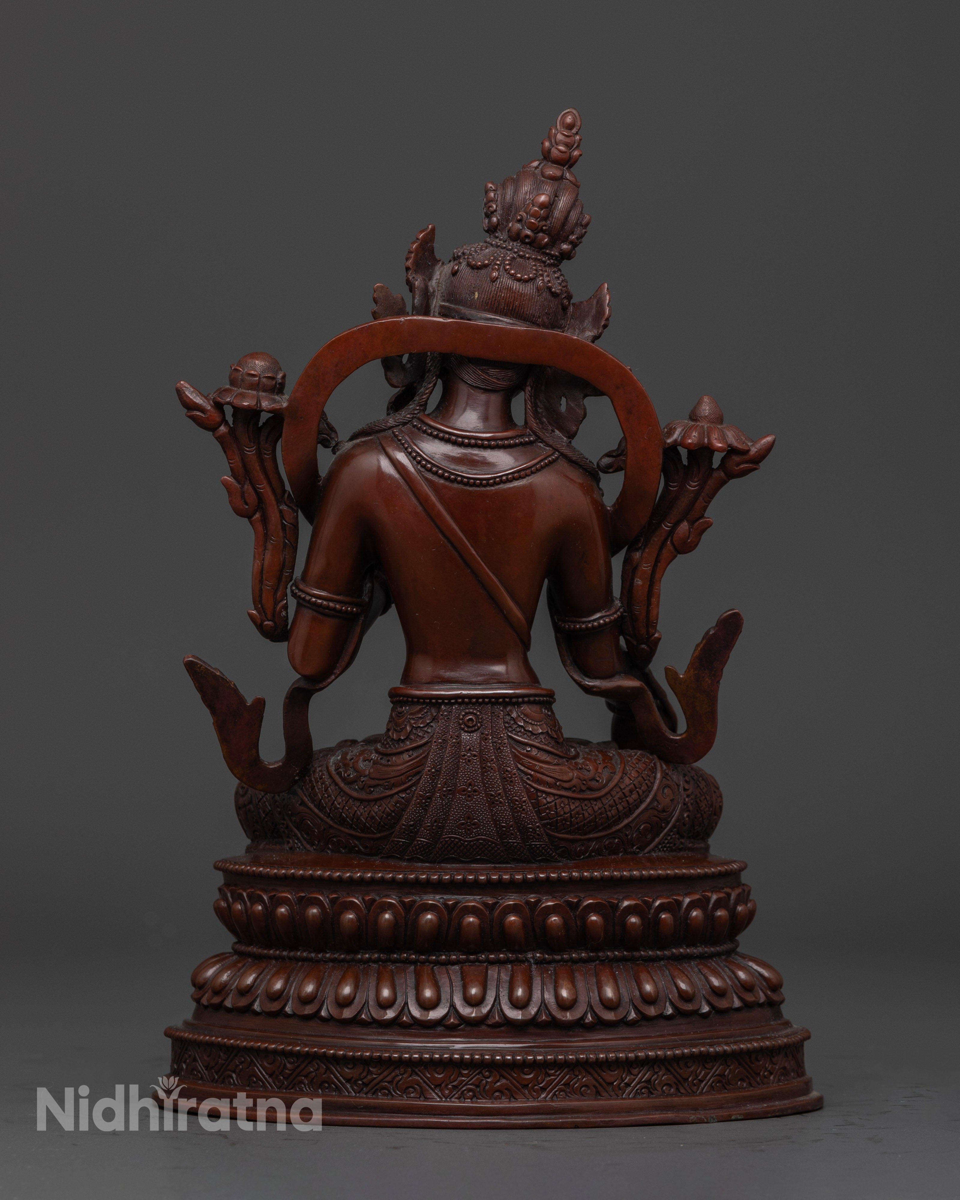 back view of masterfully handcrafted oxidized brown white tara statue
