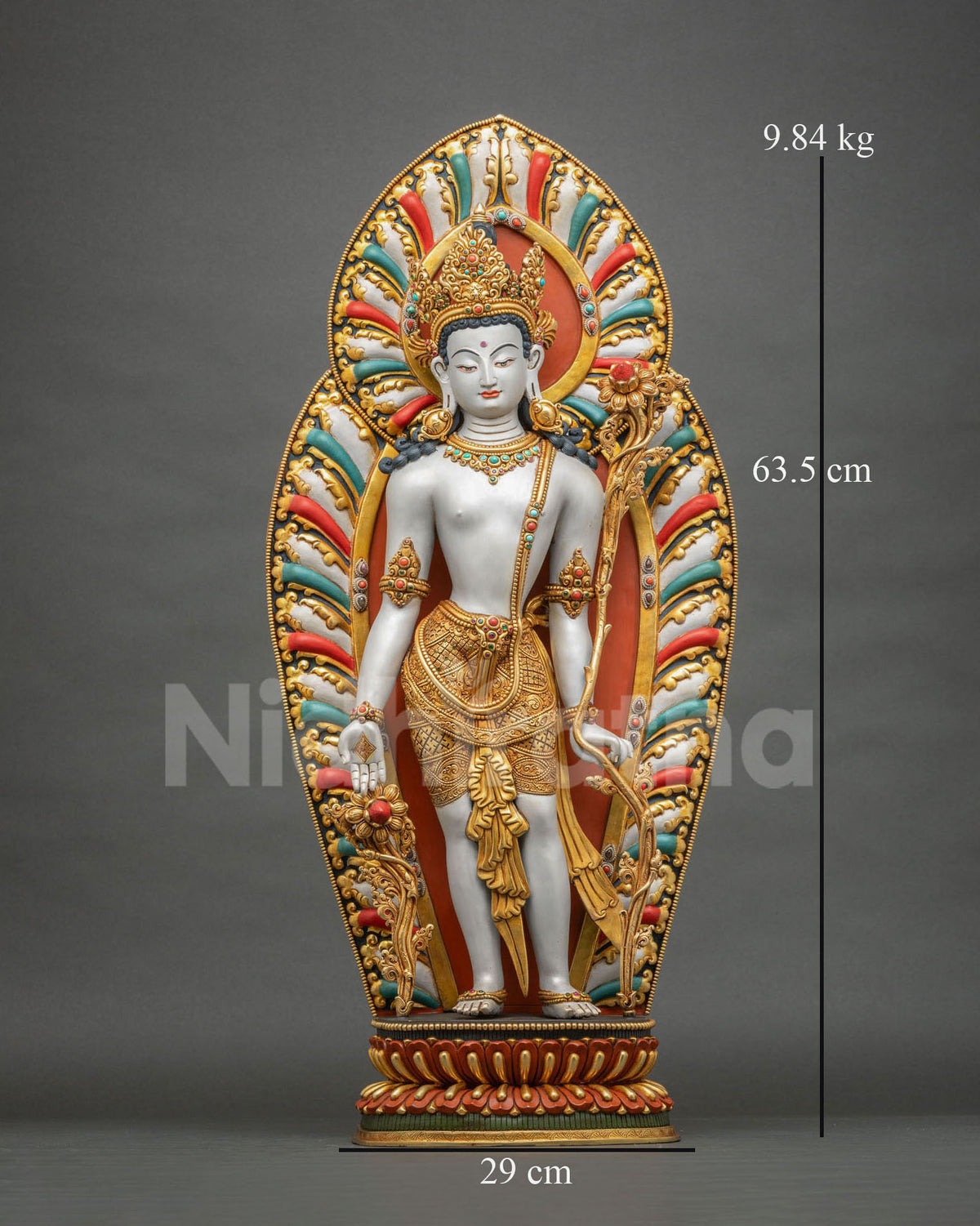 Padmapani Lokeshvara statue front view, 63.5 cm standing Avalokiteshvara with dimensions and weight