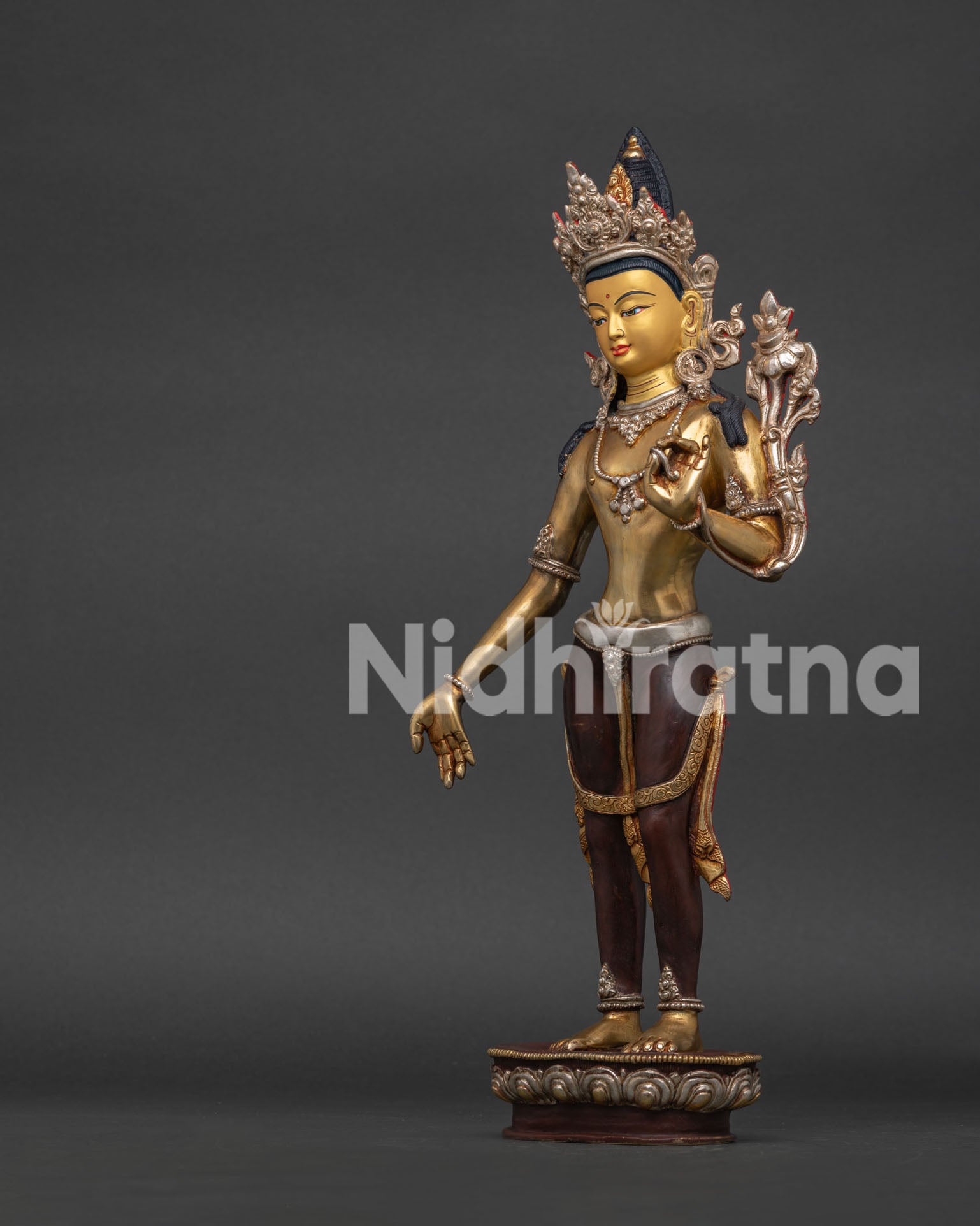 Padmapani Lokeshvara Statue left view side with lotus symbolism and ornate details