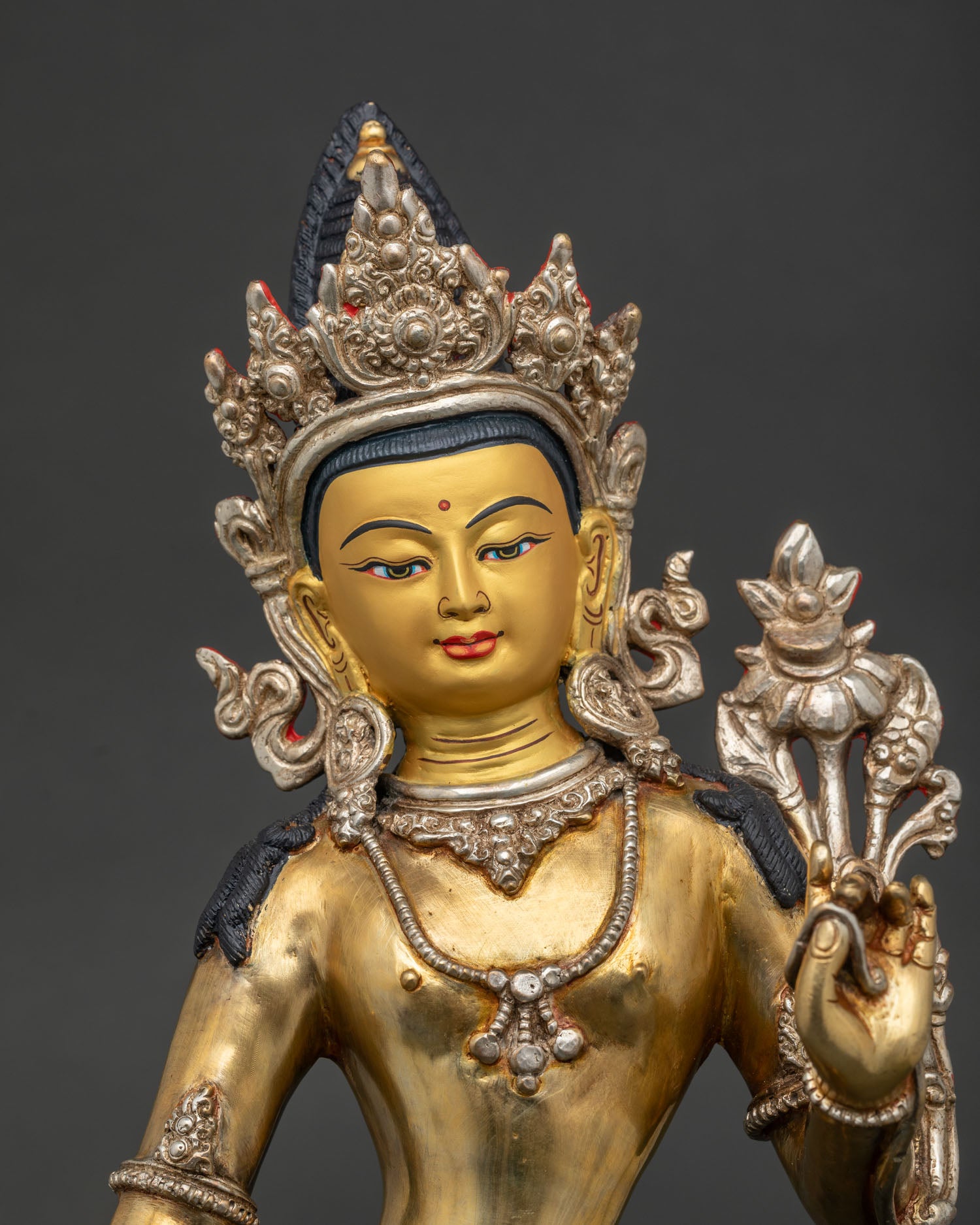 Padmapani Lokeshvara Statue regular close up showing handcrafted Buddhist details