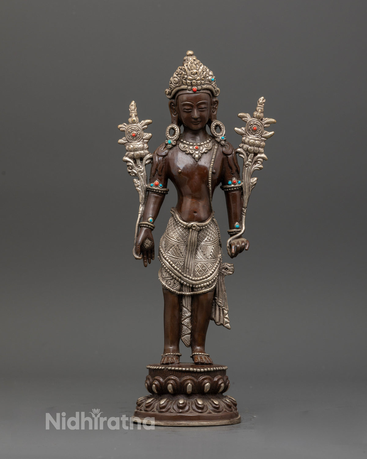 Padmapani statue front view handcrafted by Newari artisans from Nepal.