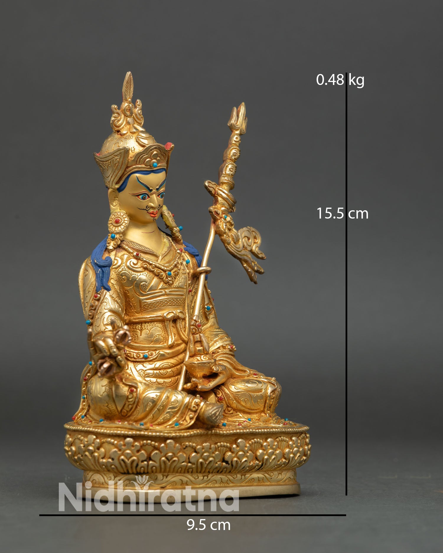Padmasambhava side view regal posture vajra skull cup khatvanga staff meditation buddhist deity