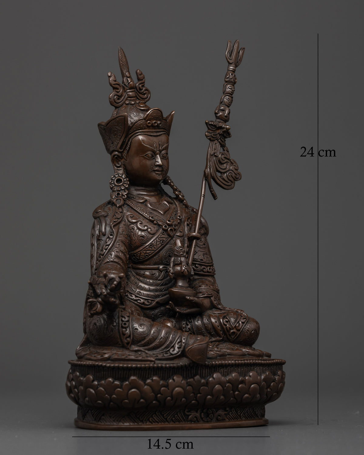 Padmasambhava statue featuring traditional Nepalese metalwork and ornamental details