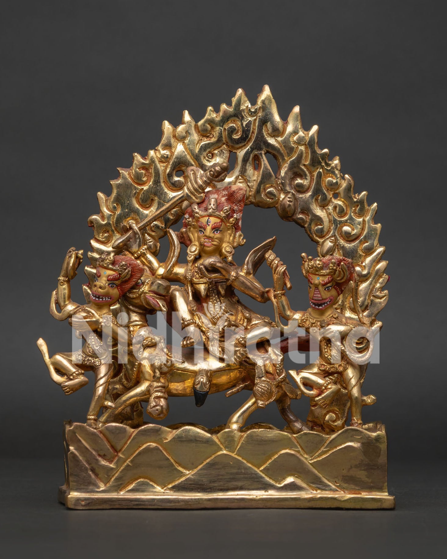 Palden Lhamo statue front view 24K gold fire-gilded copper sculpture