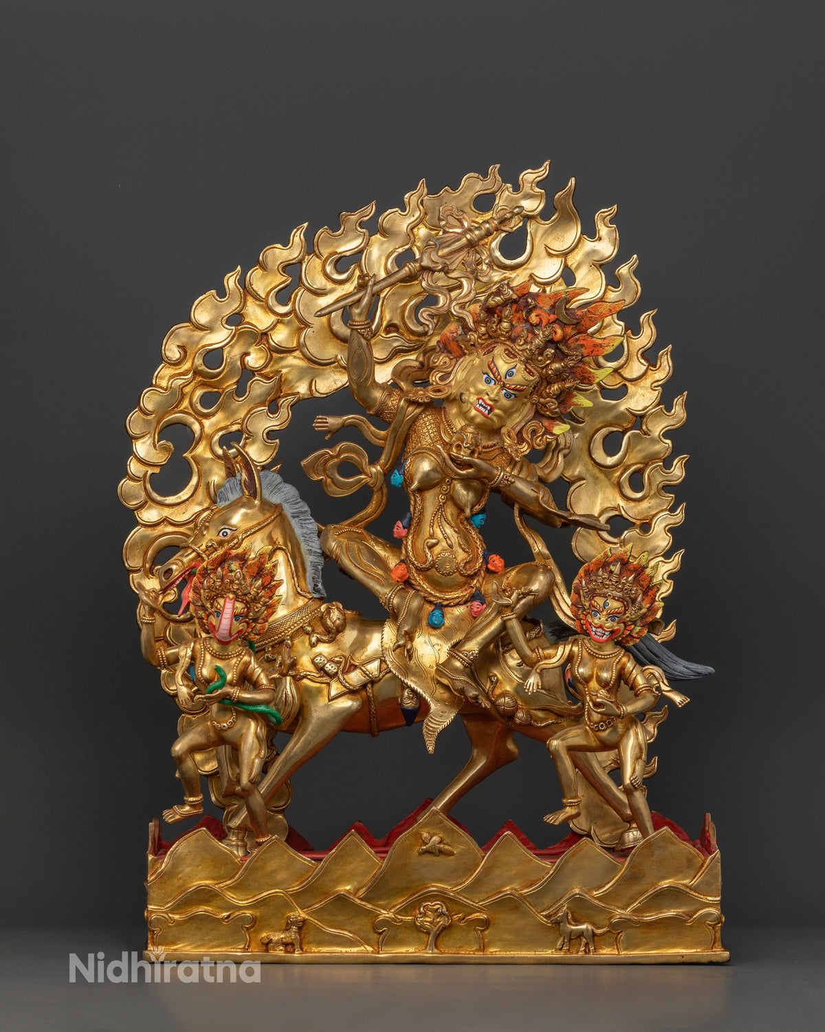 Palden Lhamo Statue in Gold Fire Gilded Copper as a Tibetan Buddhist Dharma Protector