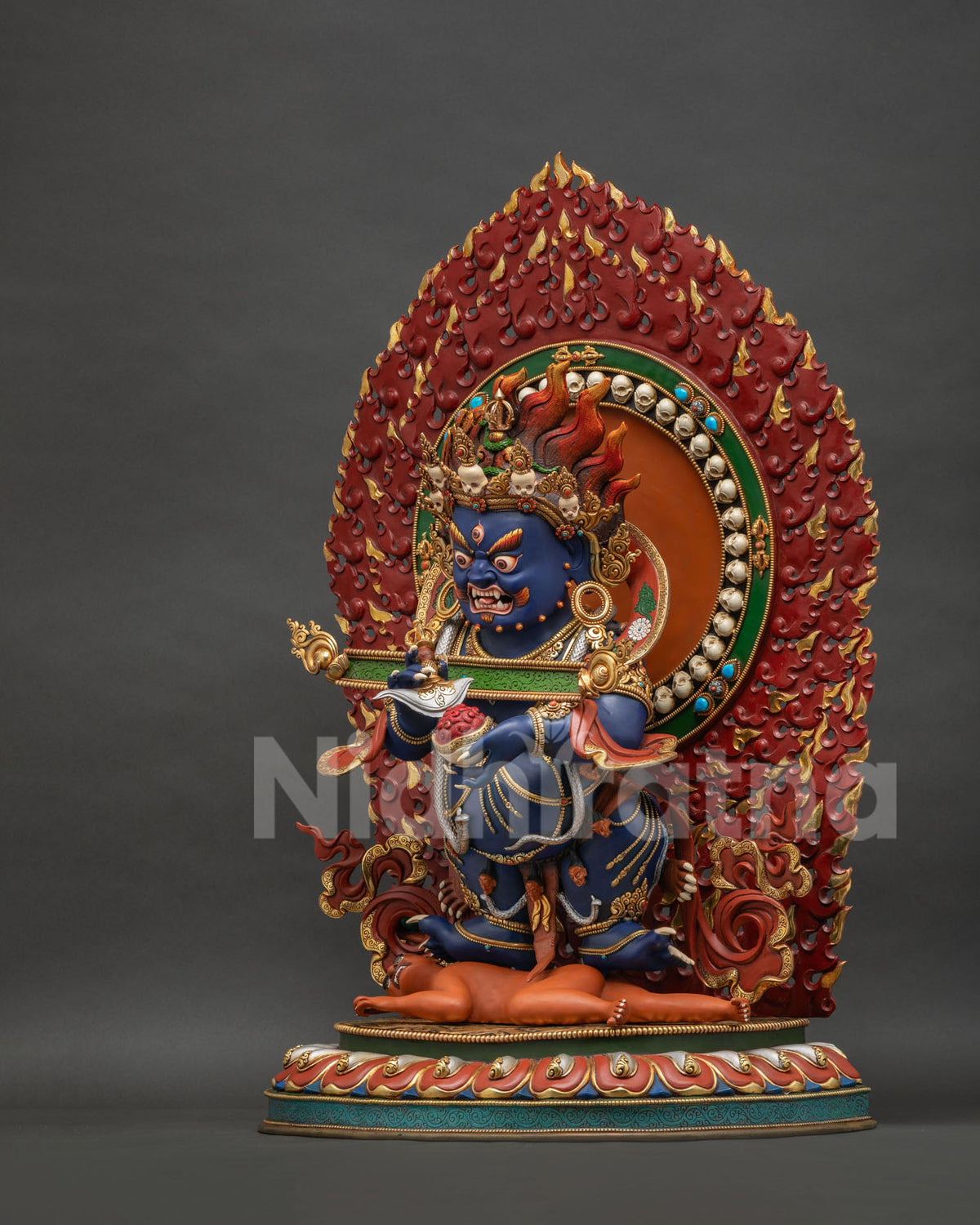 Panjaranatha Mahakala Statue Left Side View – Hand-Painted Copper Sculpture