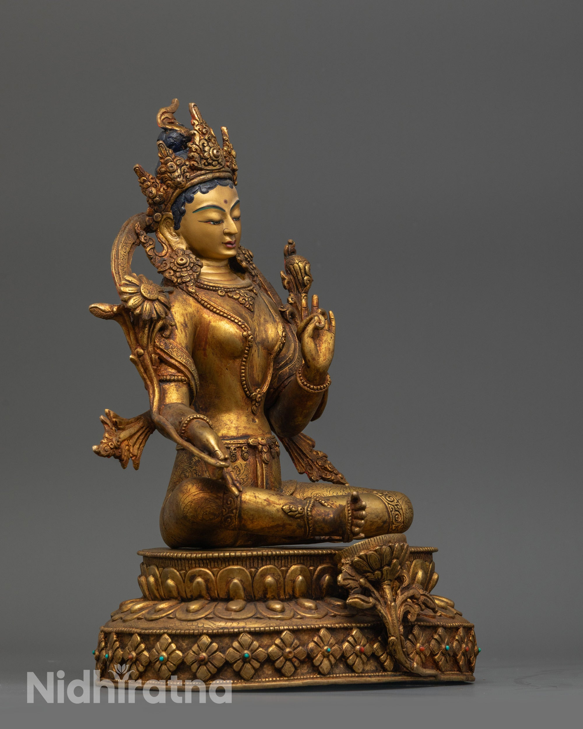 Antique Finish Five Bodhisattva Statue Set | Sacred Buddhist Set