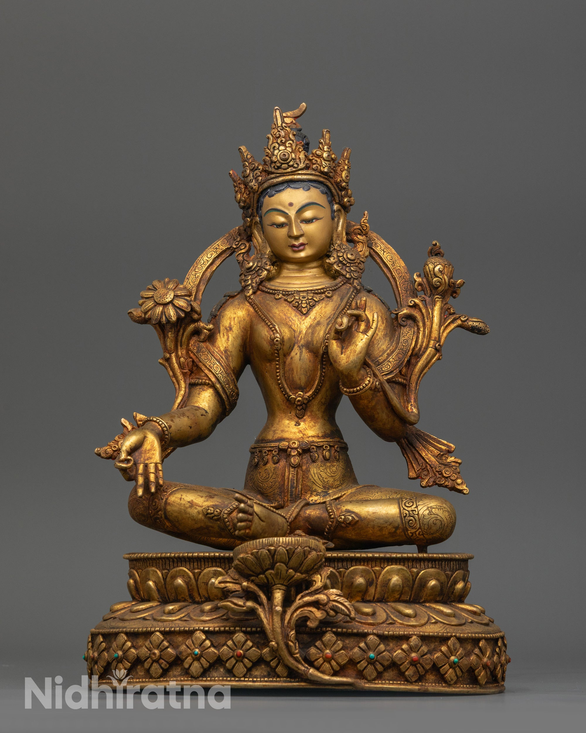 Antique Finish Five Bodhisattva Statue Set | Sacred Buddhist Set