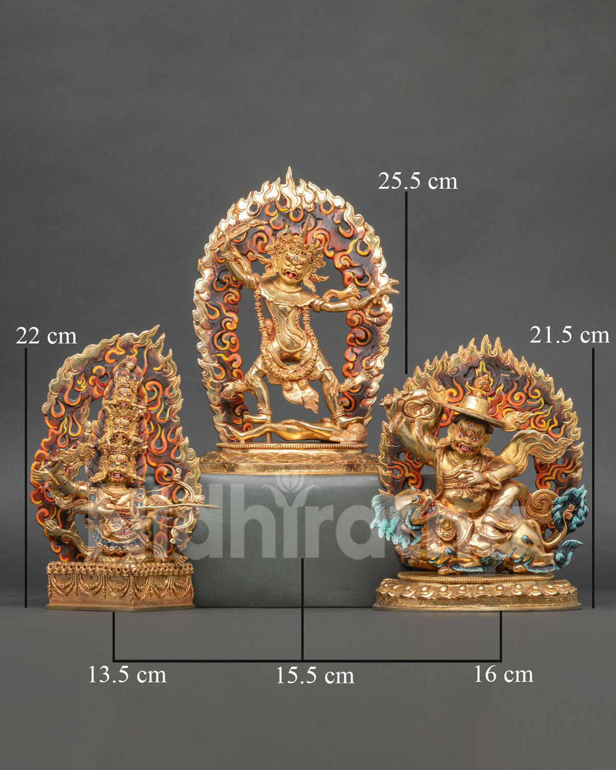 Rahula, Ekajati and Dorje Legpa statue set handcrafted by Newari artisans from Patan, Nepal