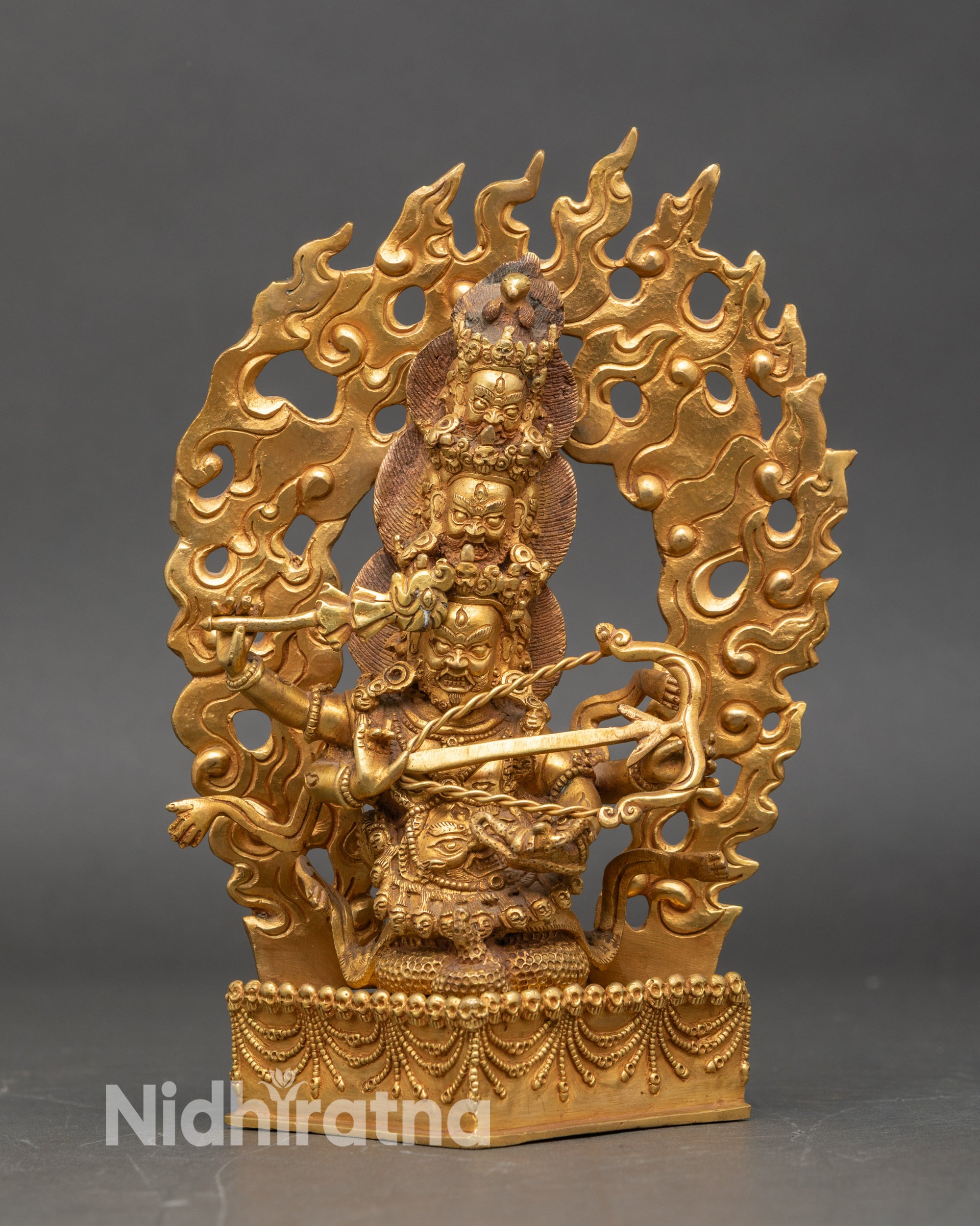 rahula-statue-front-view-gold-gilded-copper-handcrafted-nepali-buddhist-deity