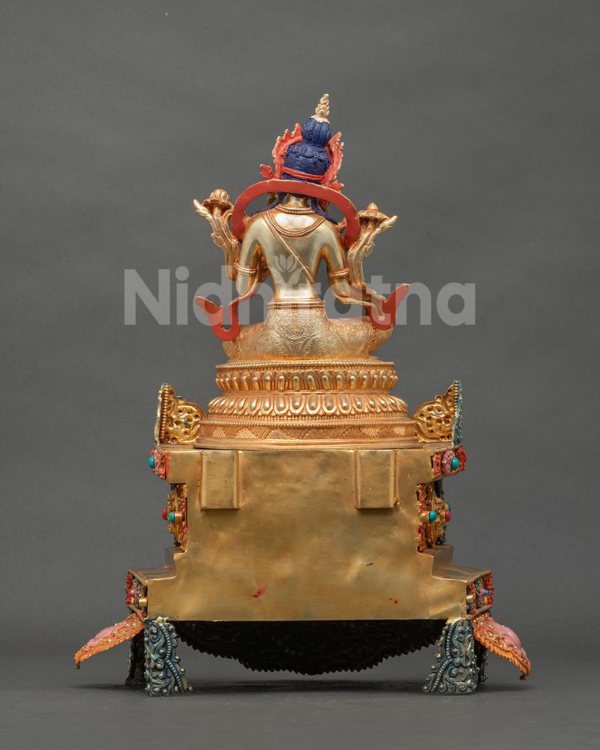 Rear view of Green Tara and gold gilded base from the 21 Tara Statue Set